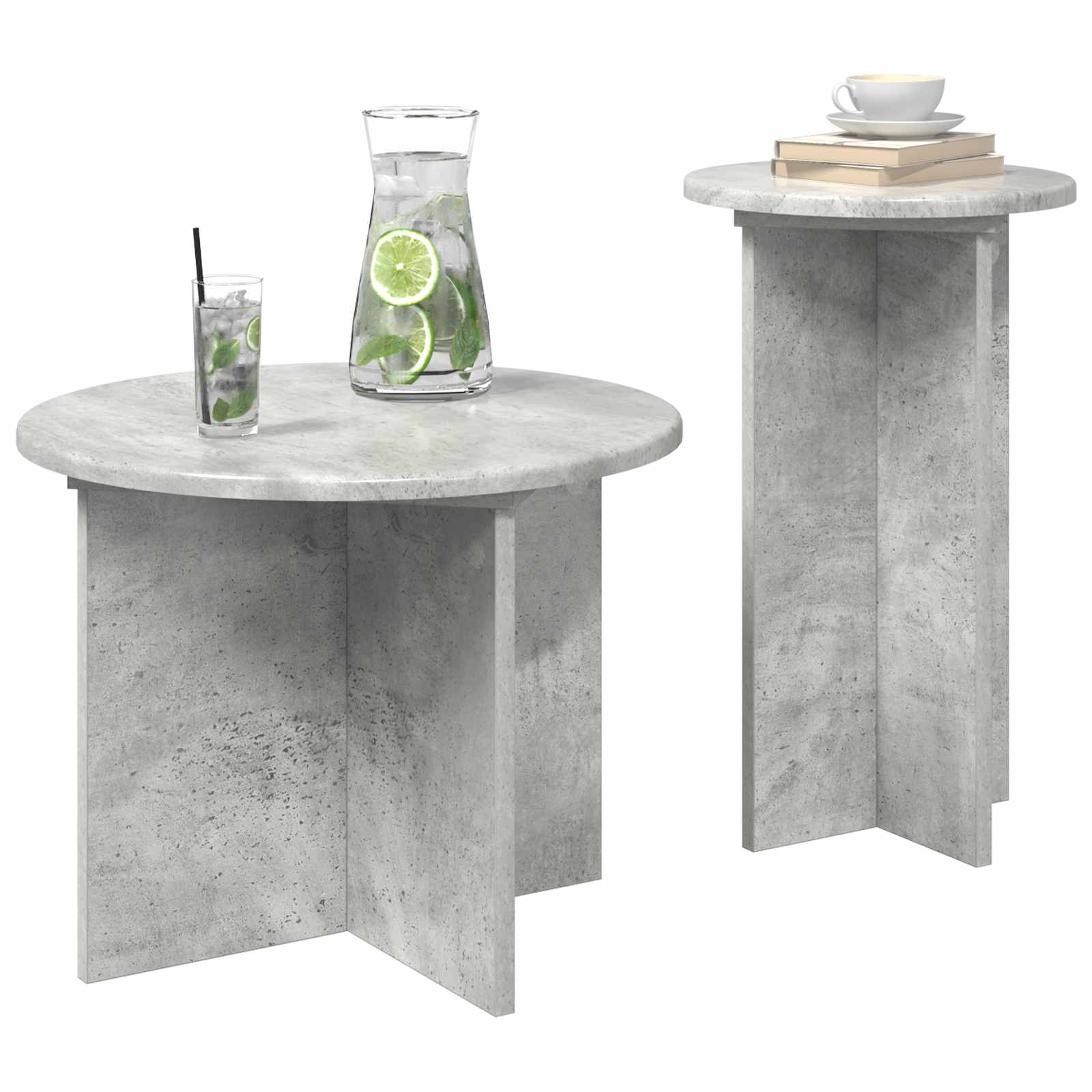 Beistelltisch-Set 2 Stk. Betongrau Ø 45 x 35 cm Holzwerkstoff