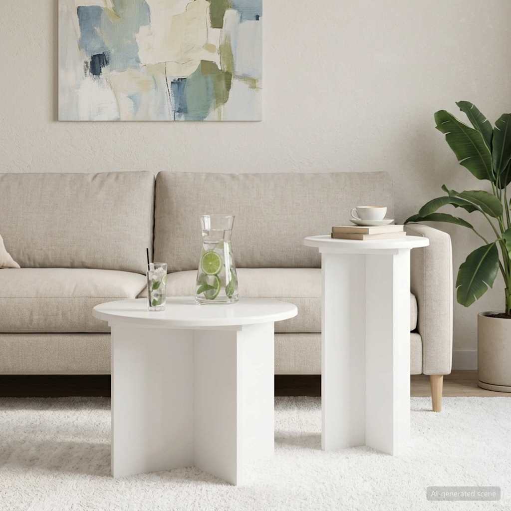 Beistelltisch-Set 2 Stk. Hochglanz Weiß Ø 45 x 35 cm