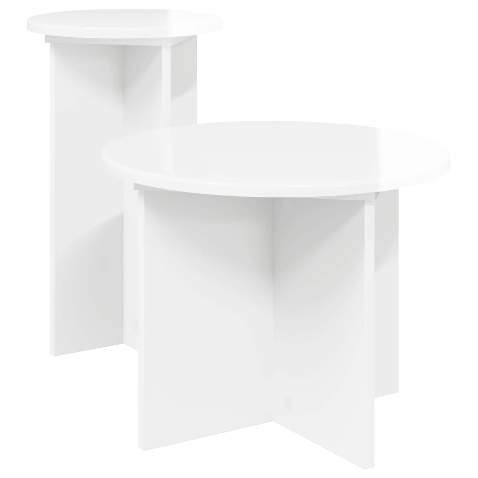 Beistelltisch-Set 2 Stk. Hochglanz Weiß Ø 45 x 35 cm