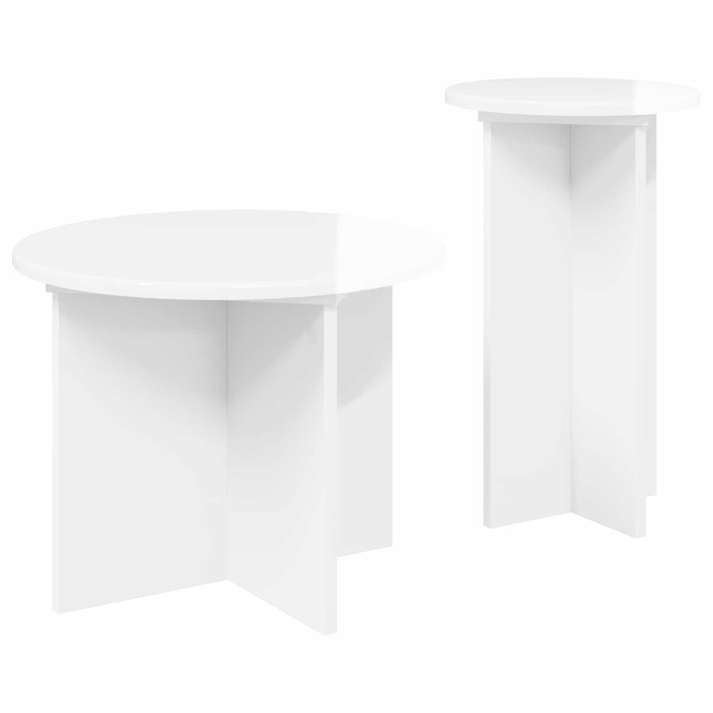 Beistelltisch-Set 2 Stk. Hochglanz Weiß Ø 45 x 35 cm