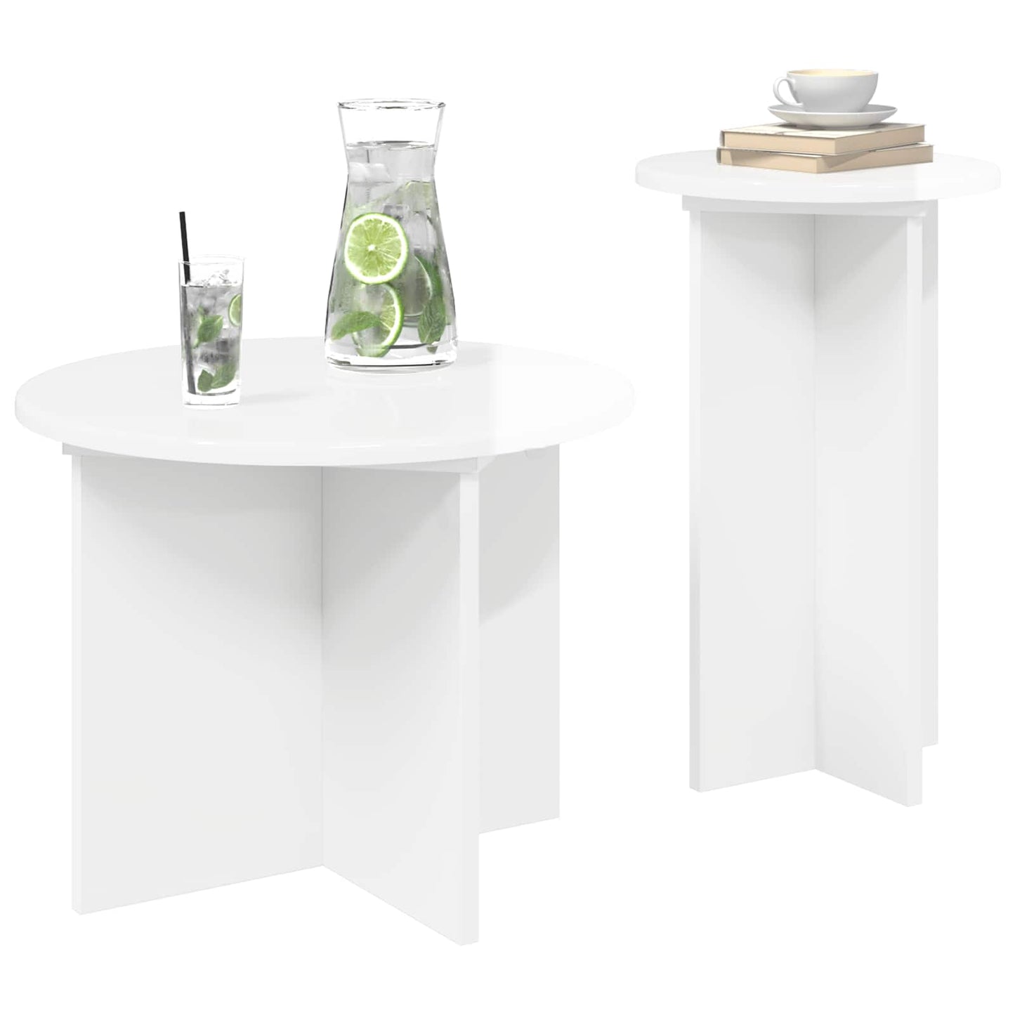 Beistelltisch-Set 2 Stk. Hochglanz Weiß Ø 45 x 35 cm