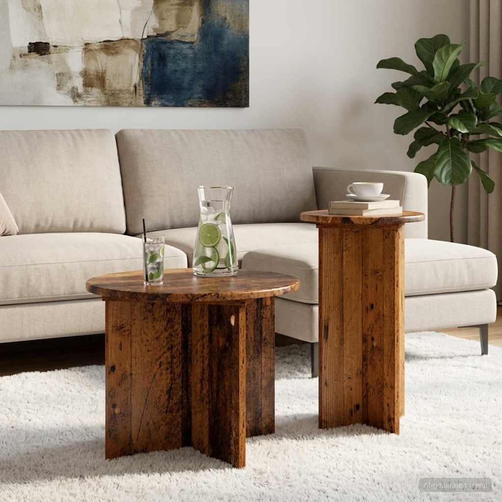 Beistelltisch-Set 2 Stk. Altholz Ø 45 x 35 cm Holzwerkstoff