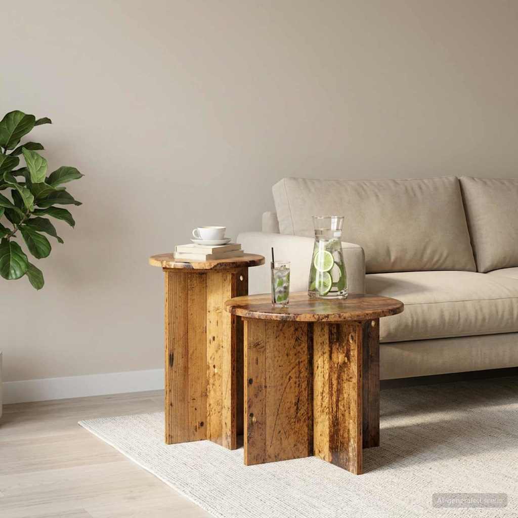 Beistelltisch-Set 2 Stk. Altholz Ø 45 x 35 cm Holzwerkstoff