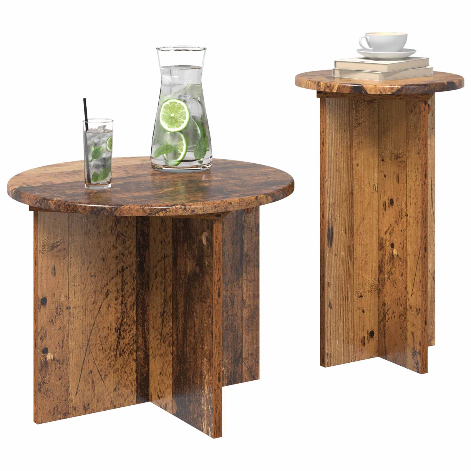 Beistelltisch-Set 2 Stk. Altholz Ø 45 x 35 cm Holzwerkstoff
