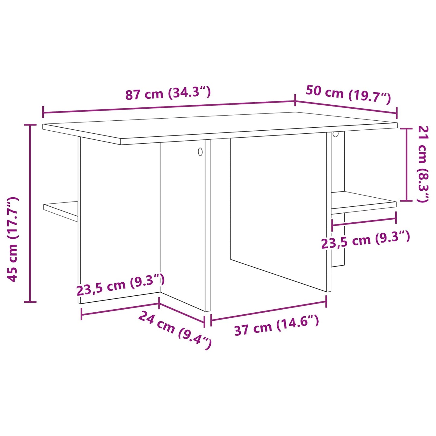 Couchtisch Sonoma-Eiche 87 x 50 x 45 cm Holzwerkstoff