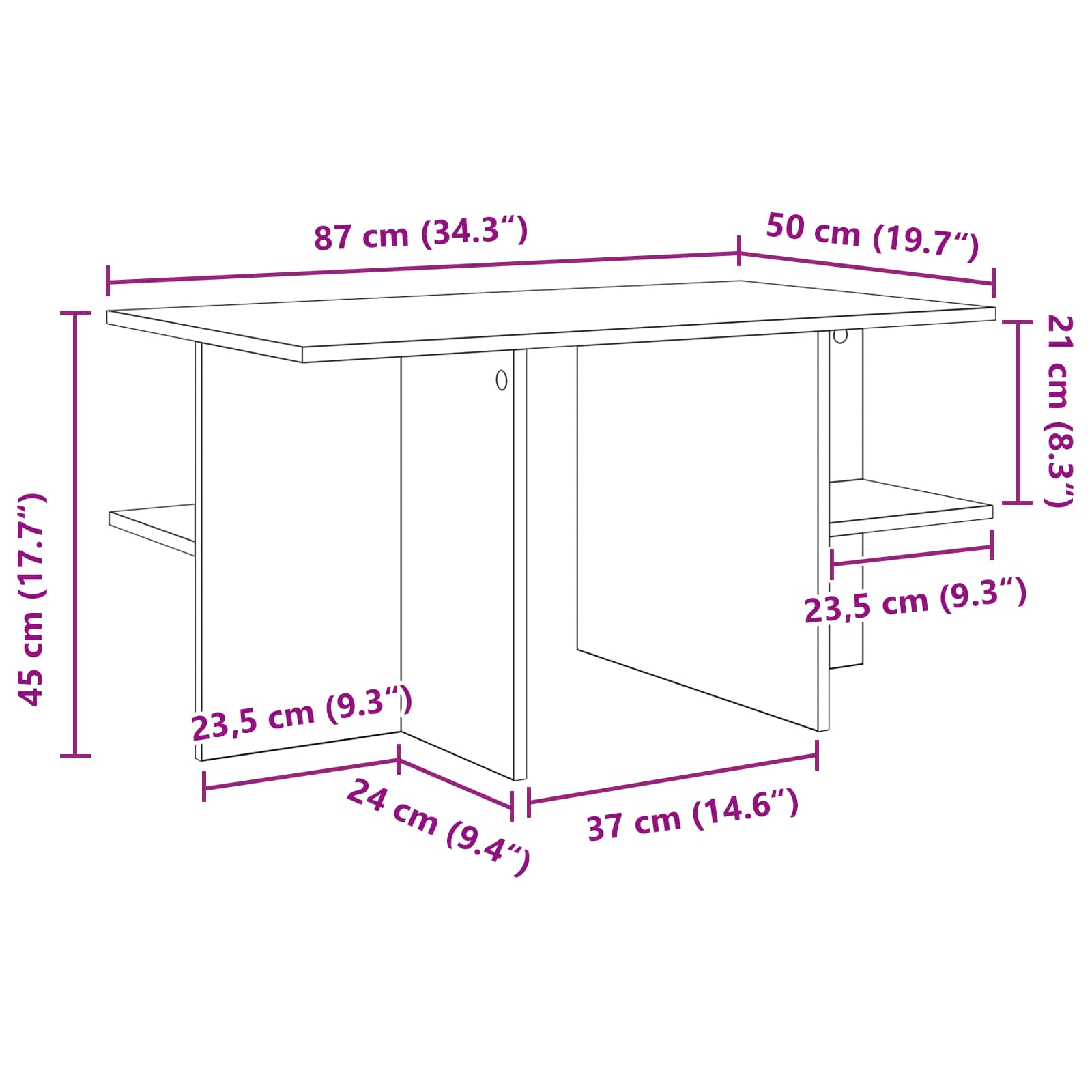 Couchtisch Altholz 87 x 50 x 45 cm Holzwerkstoff