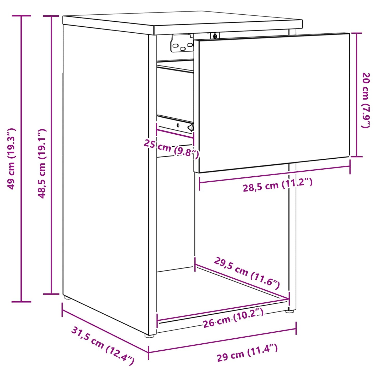 Bettschrank 2 Stk. Weiß 29 x 31,5 x 49 cm Holzwerkstoff