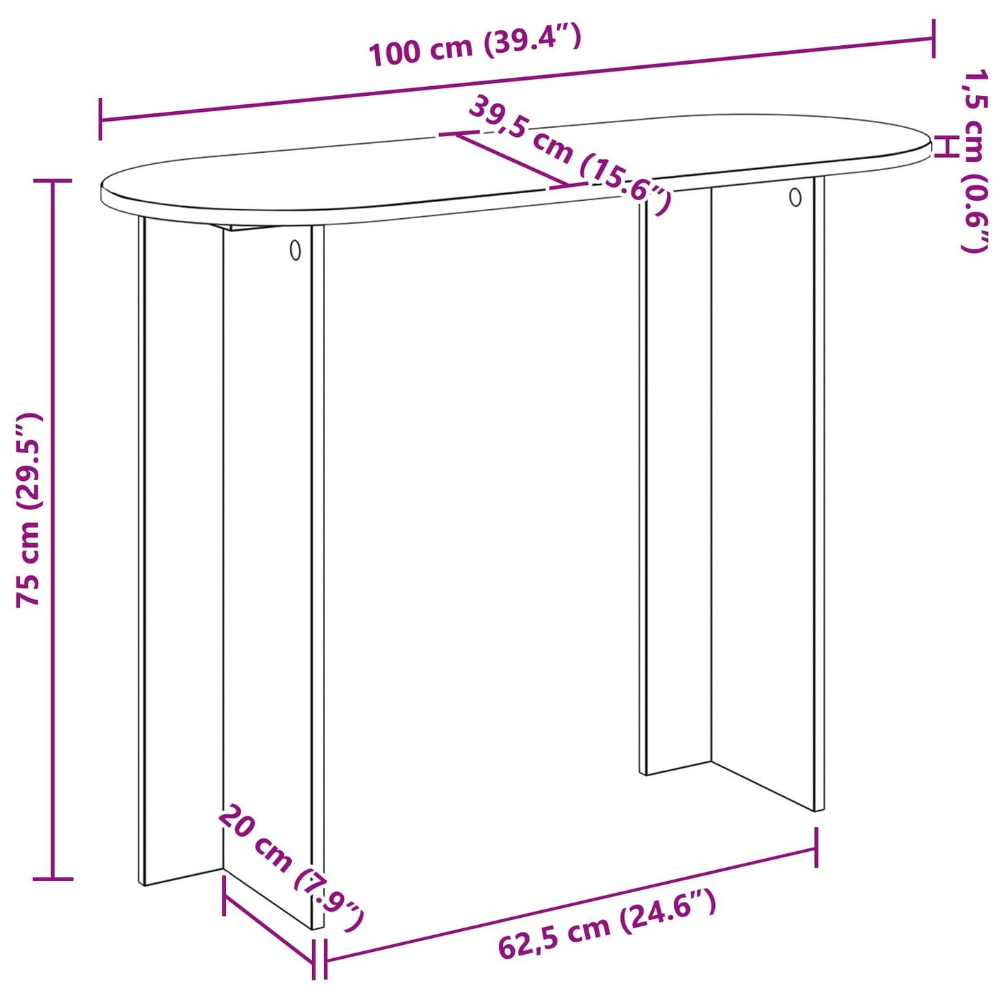 Konsolentisch Schwarz Eichen-Optik 100 x 39,5 x 75 cm