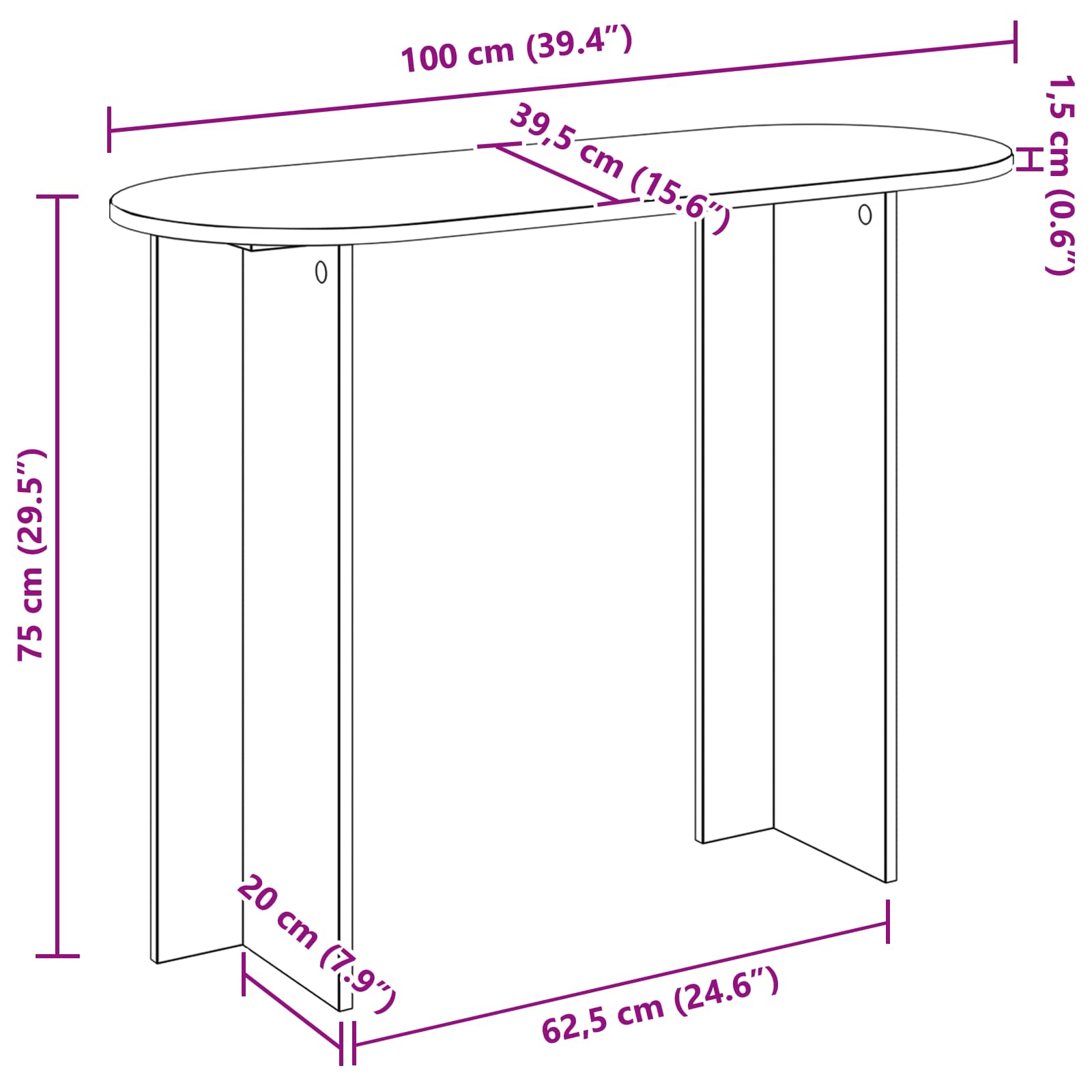 Konsolentisch Sonoma-Eiche 100 x 39,5 x 75 cm Holzwerkstoff