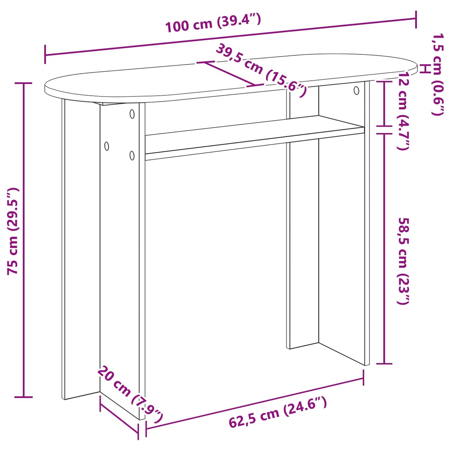 Konsolentisch Artisan-Eiche 100 x 39,5 x 75 cm Holzwerkstoff