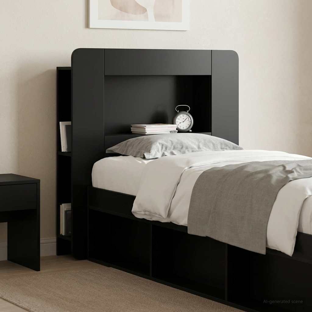 Kopfteil Schrank mit Speicher Schwarz Holzwerkstoff