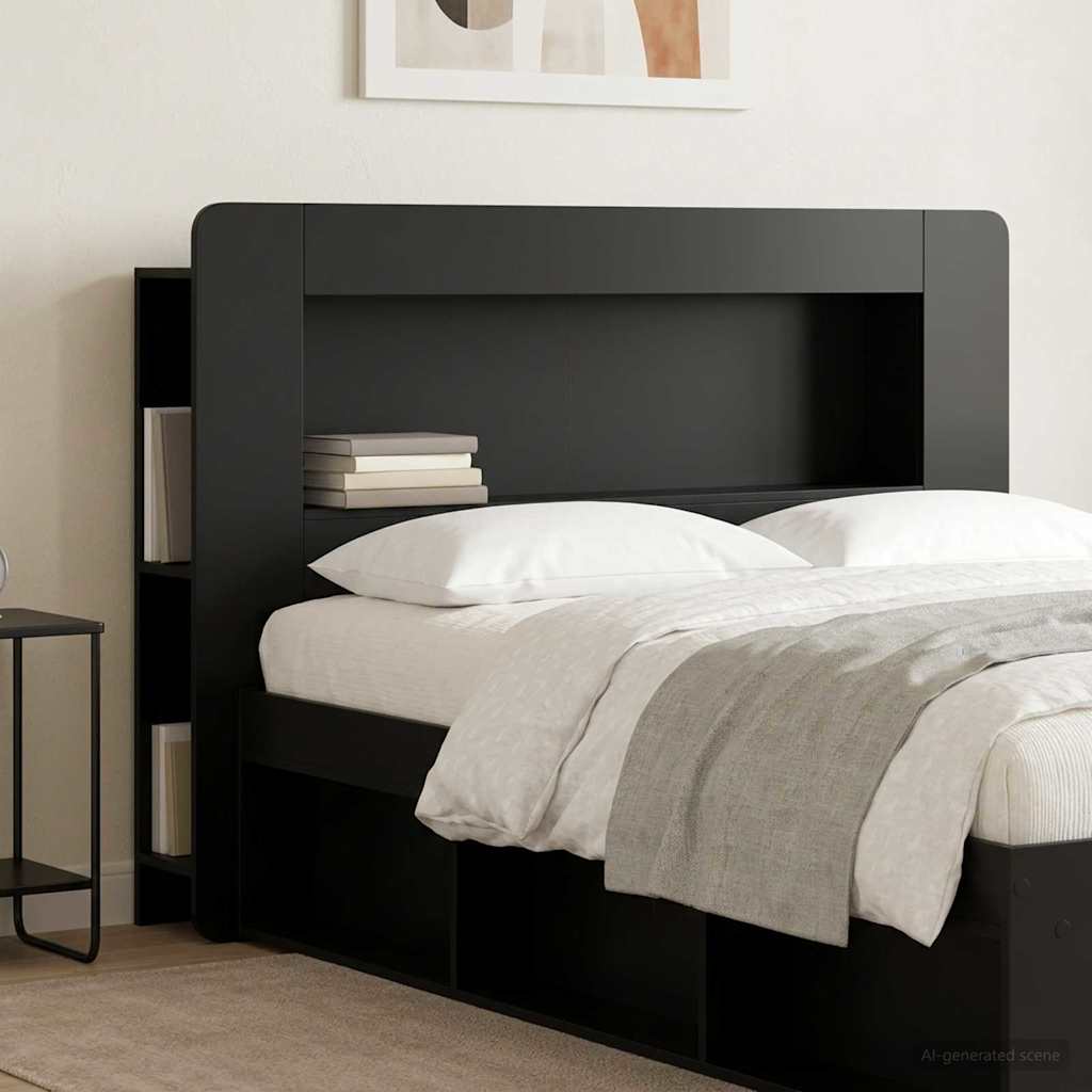 Kopfteil Schrank mit Speicher Schwarz Holzwerkstoff