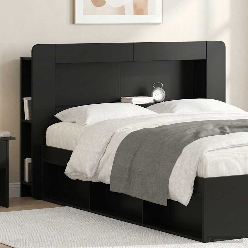 Kopfteil Schrank mit Speicher Schwarz Holzwerkstoff