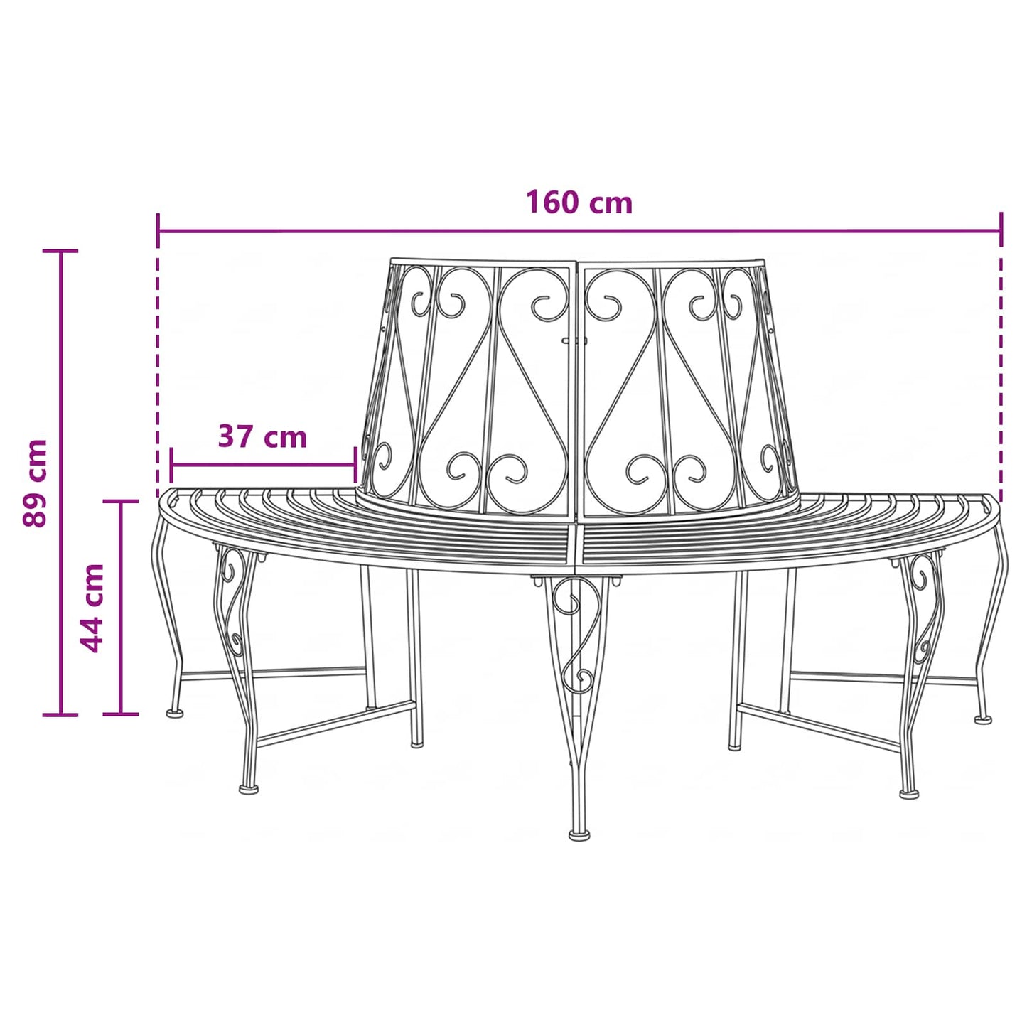 Baumbank 4-Sitzanzahl 160 x 80 x 89 cm Stahl Antik Weiß