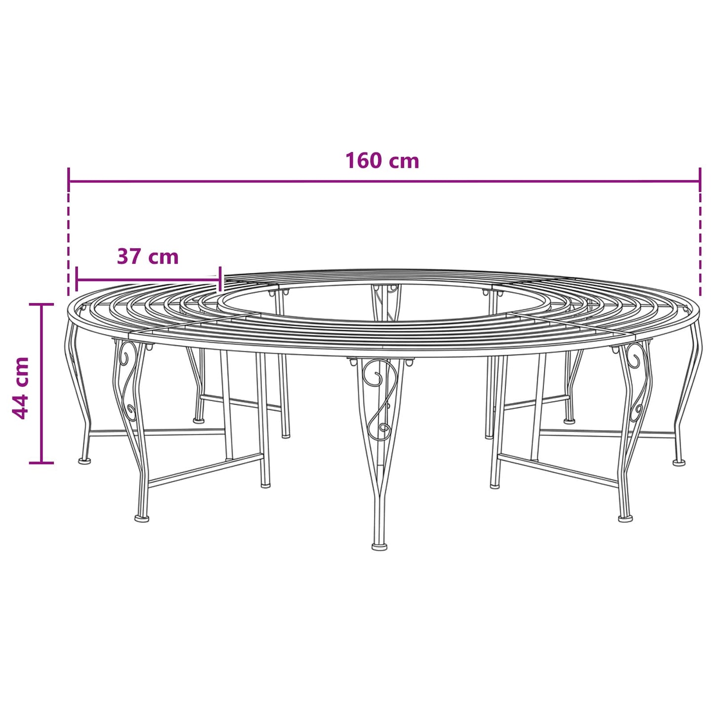 Baumbank 8-Sitzanzahl Ø 160 x 44 cm Stahl Silber Grau Rund
