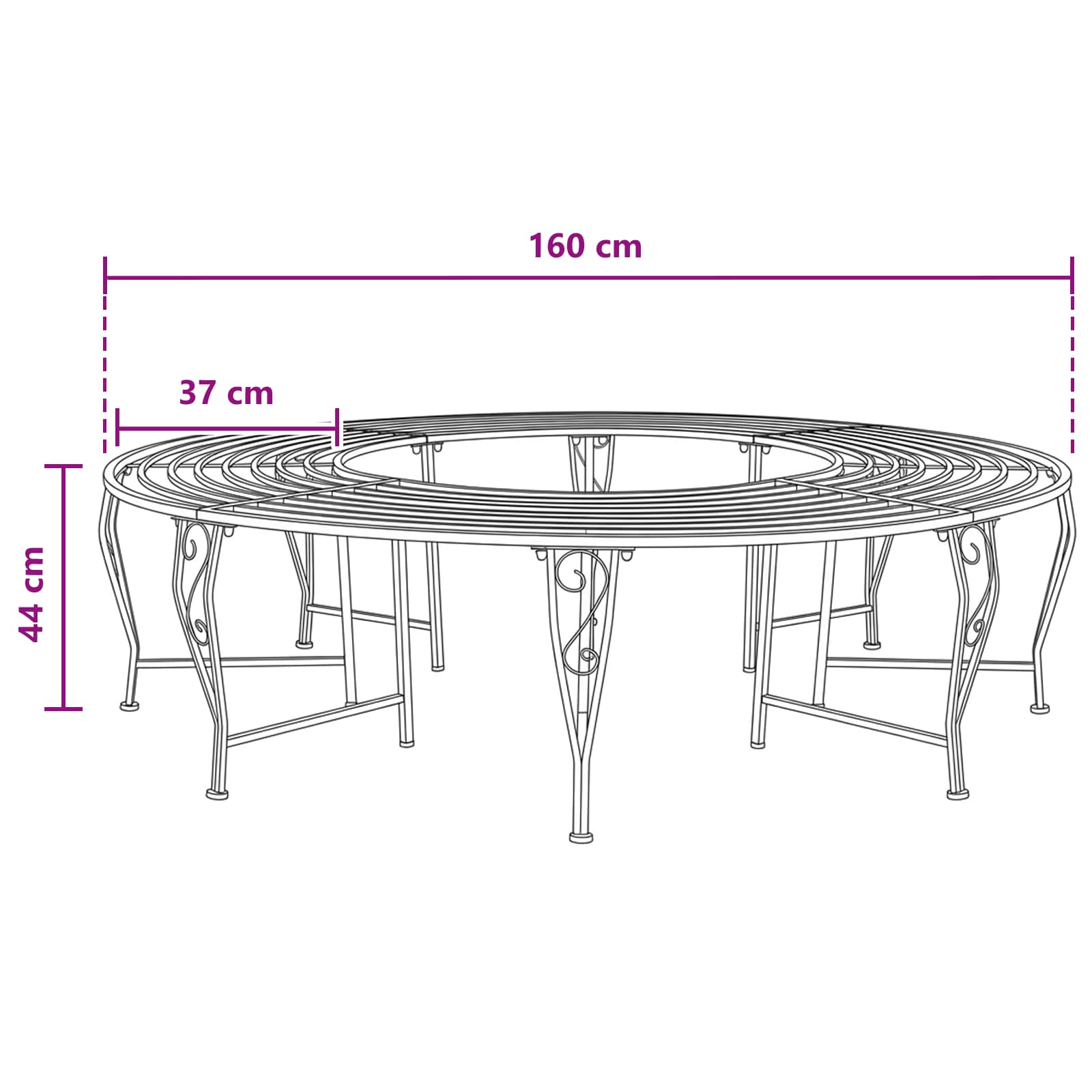 Baumbank 8-Sitzanzahl Ø 160 x 44 cm Stahl Silber Grau Rund