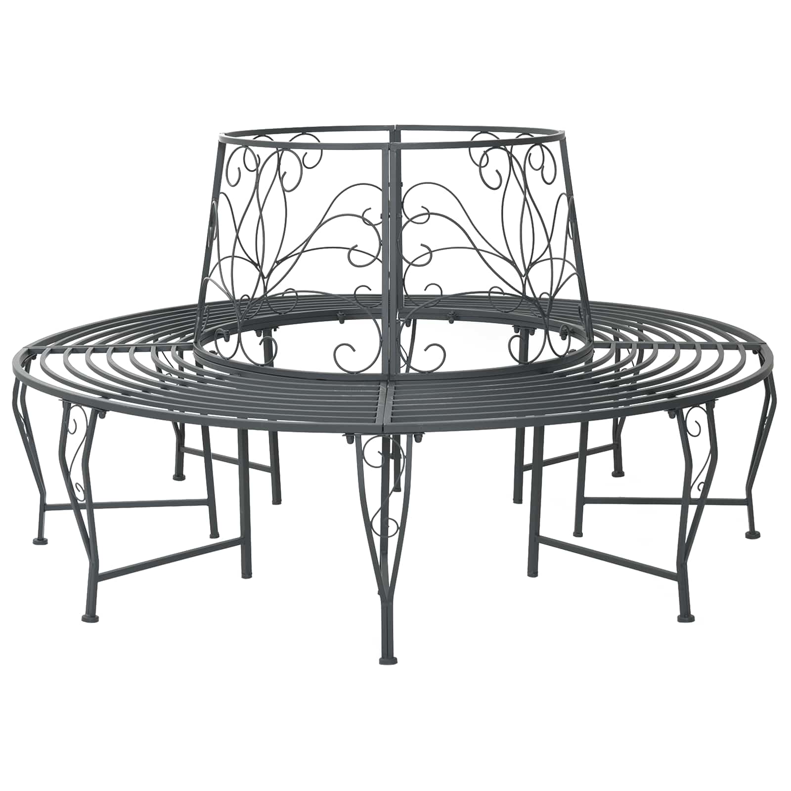Baumbank 8-Sitzanzahl Ø 160 x 89 cm Stahl Silber Grau Rund