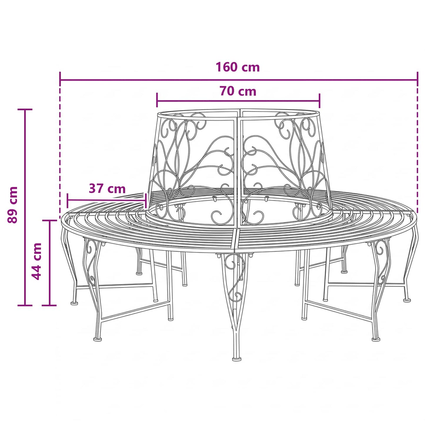 Baumbank 8-Sitzanzahl Ø 160 x 89 cm Stahl Silber Grau Rund
