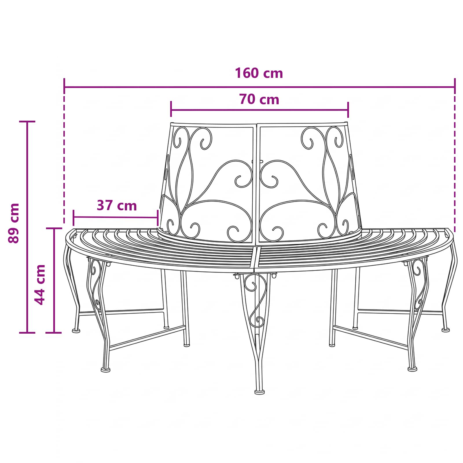 Baumbank 4-Sitzanzahl 160 x 80 x 89 cm Stahl Silber Grau
