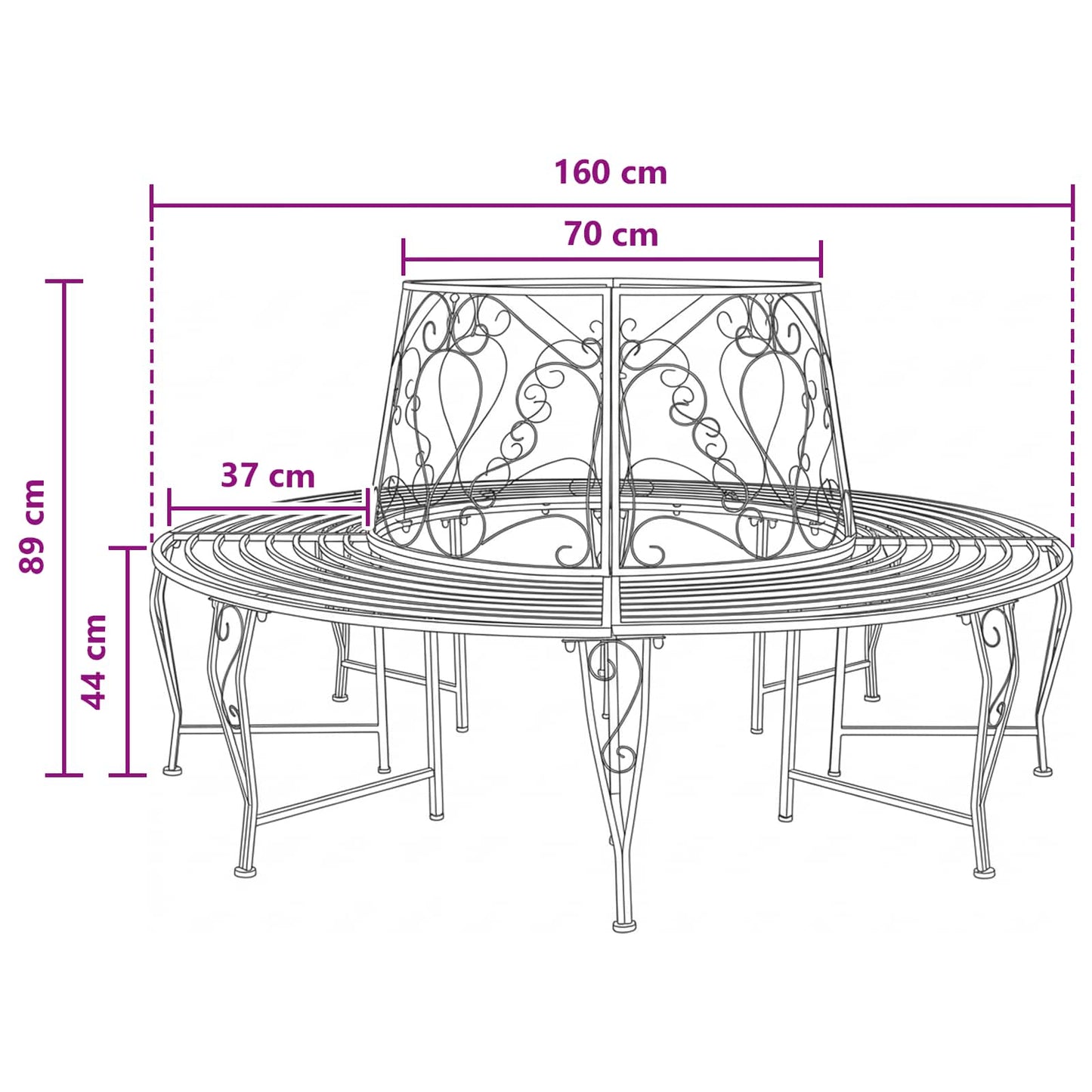 Baumbank 8-Sitzanzahl Ø 160 x 89 cm Stahl Silber Grau Rund