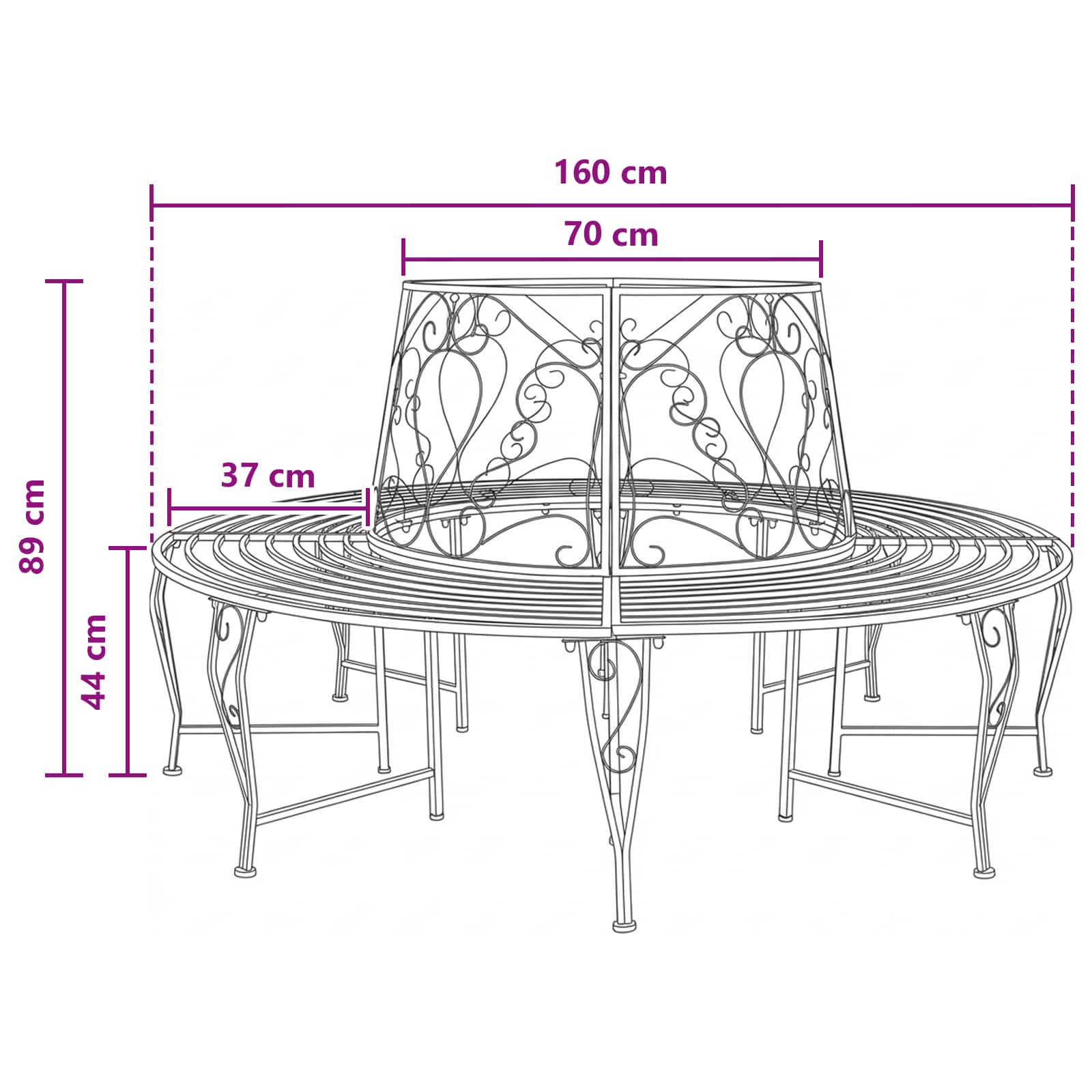 Baumbank 8-Sitzanzahl Ø 160 x 89 cm Stahl Silber Grau Rund