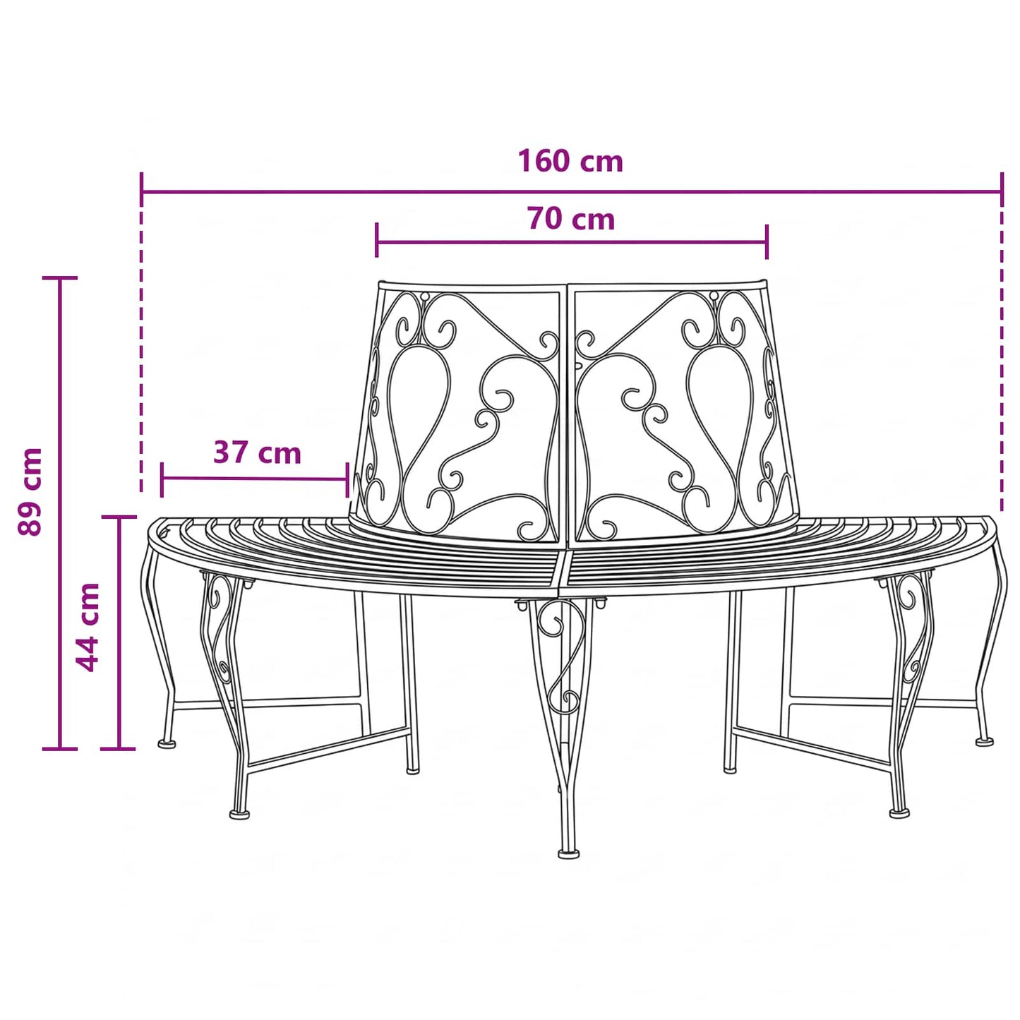 Baumbank 4-Sitzanzahl 160 x 80 x 89 cm Stahl Silber Grau