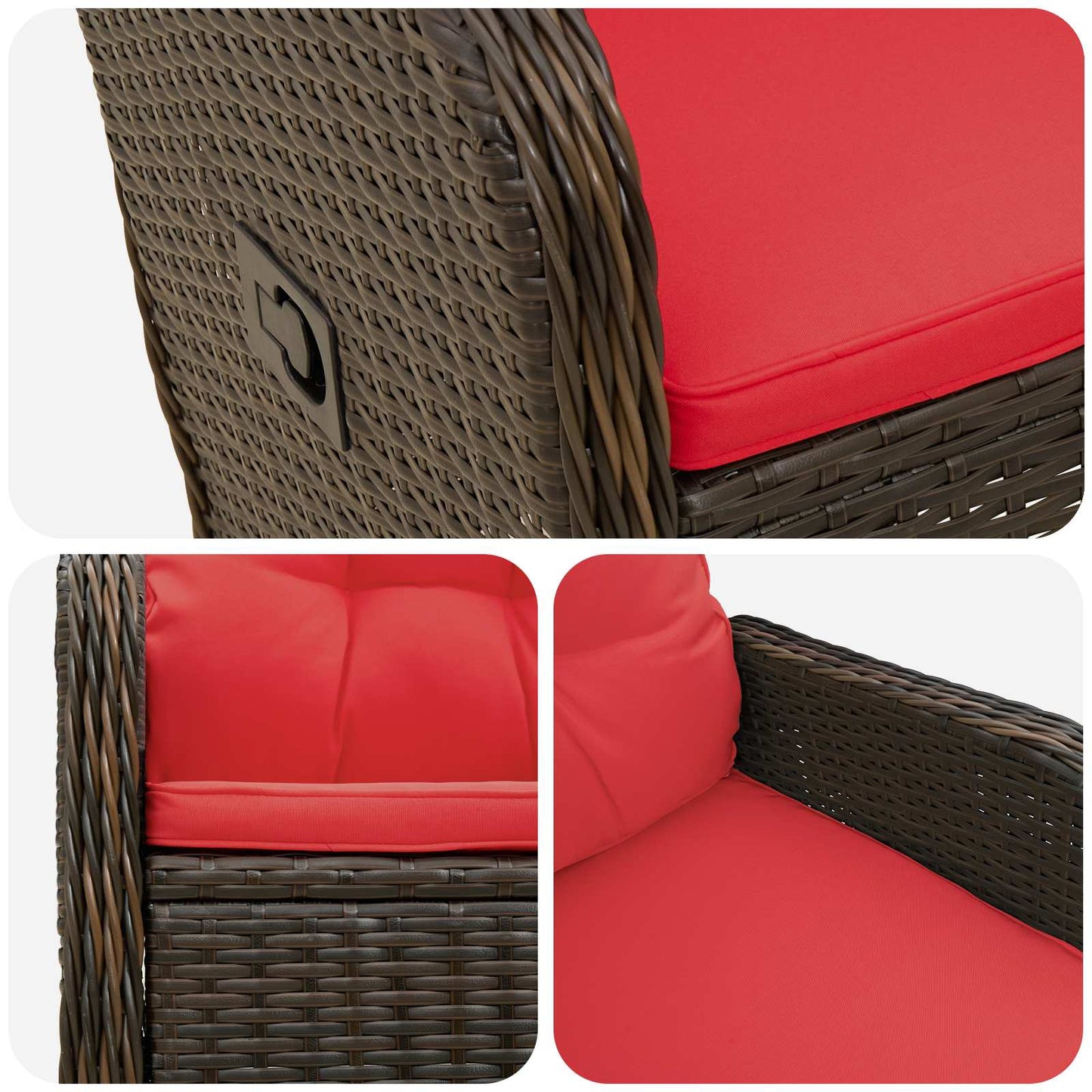 Verstellbarer Gartenstuhl Braun und Rot Poly-Rattan