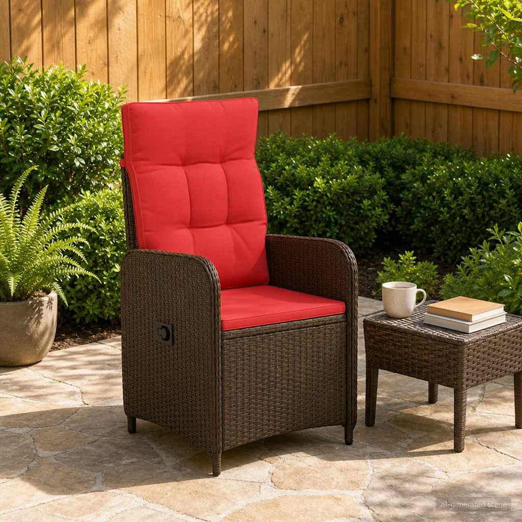 Verstellbarer Gartenstuhl Braun und Rot Poly-Rattan