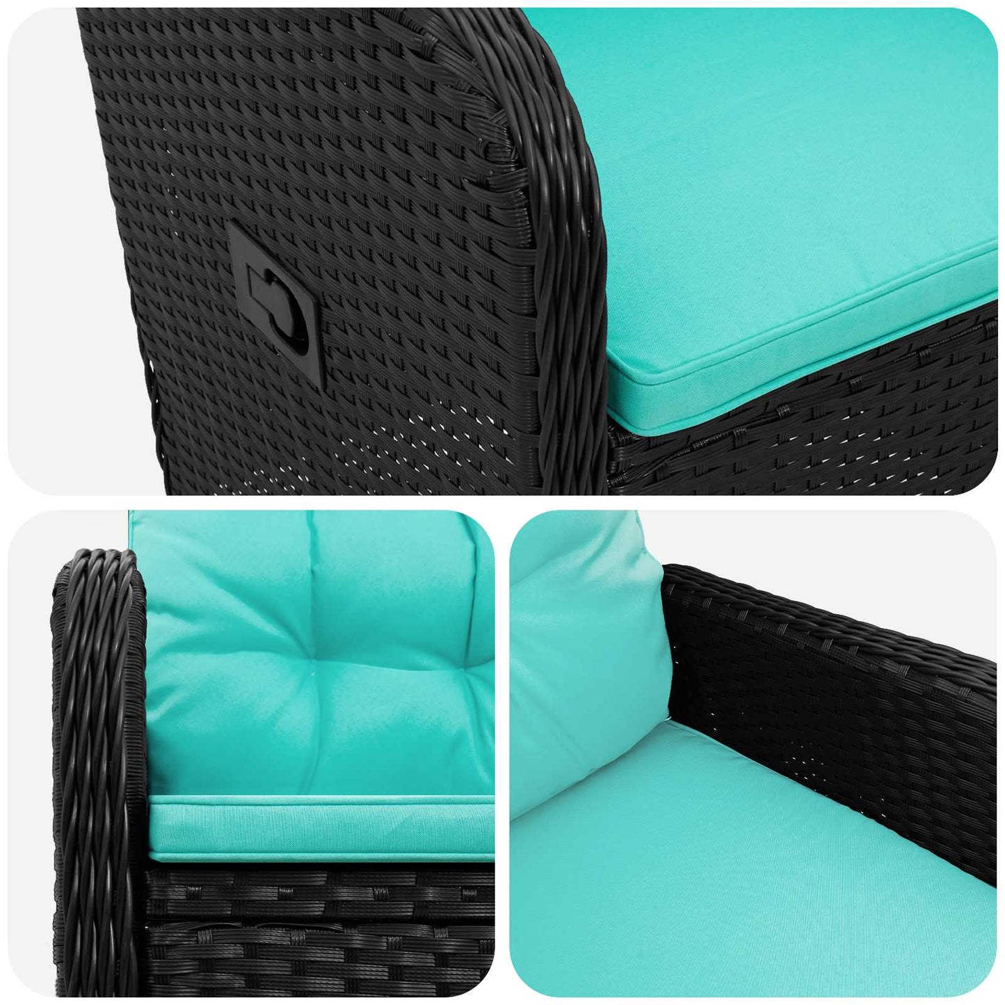 Verstellbarer Gartenstuhl Schwarz und Türkis Poly-Rattan