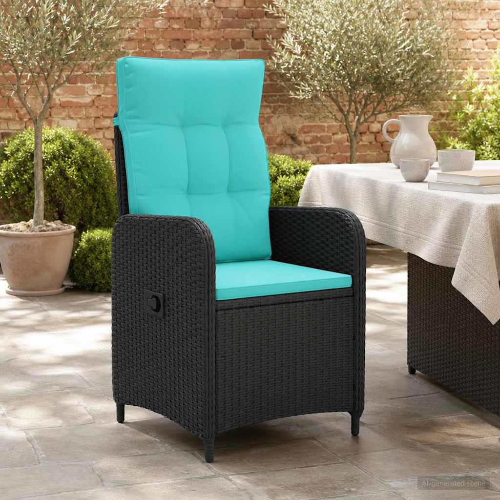 Verstellbarer Gartenstuhl Schwarz und Türkis Poly-Rattan