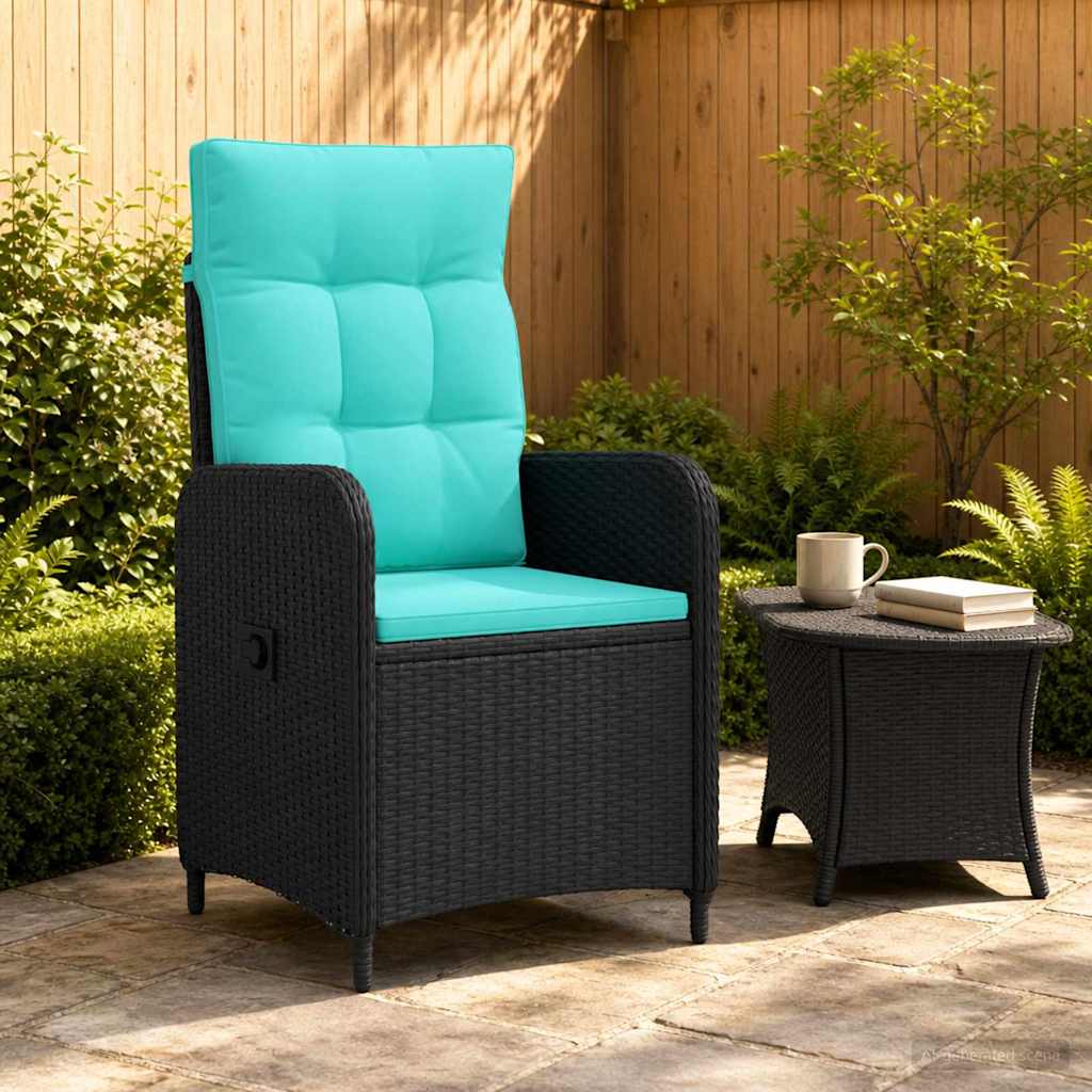 Verstellbarer Gartenstuhl Schwarz und Türkis Poly-Rattan