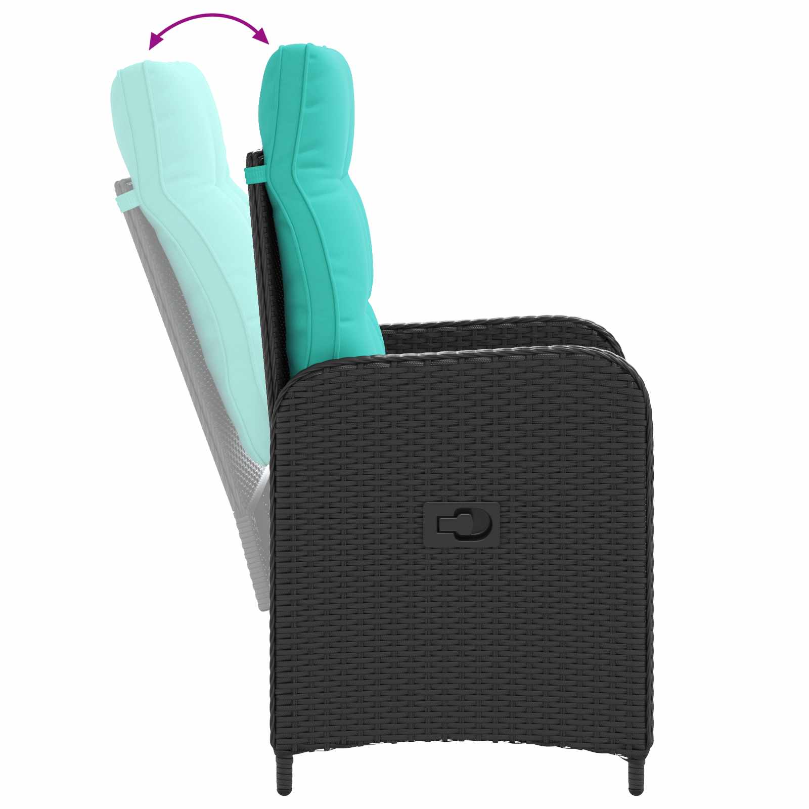 Verstellbarer Gartenstuhl Schwarz und Türkis Poly-Rattan