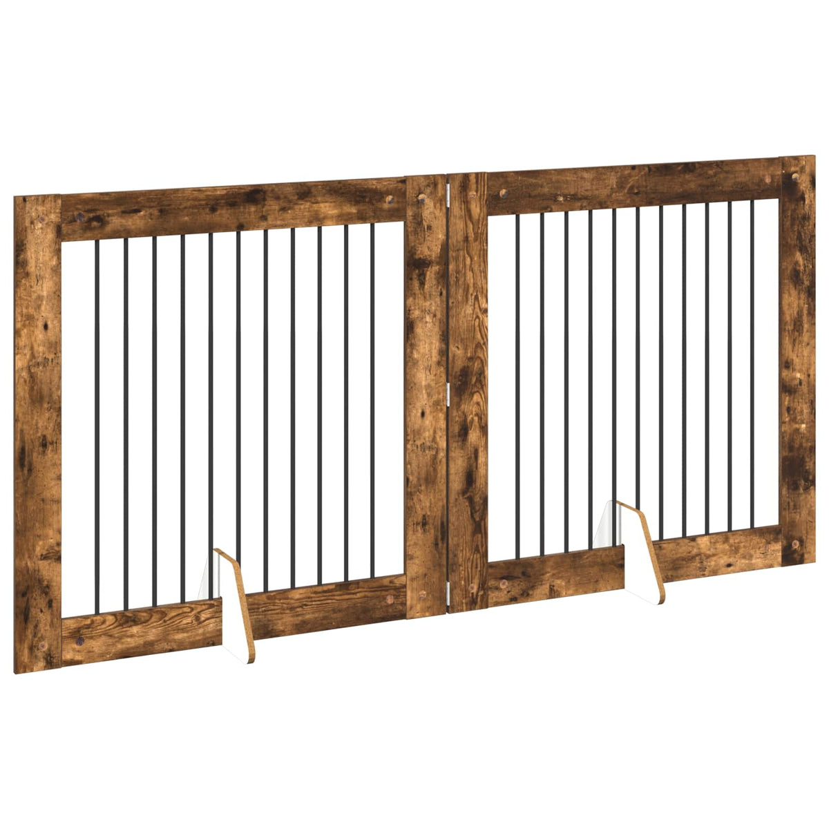 Klappbares Hundetor mit Ständern 2 stk. Räuchereiche 200,5 cm