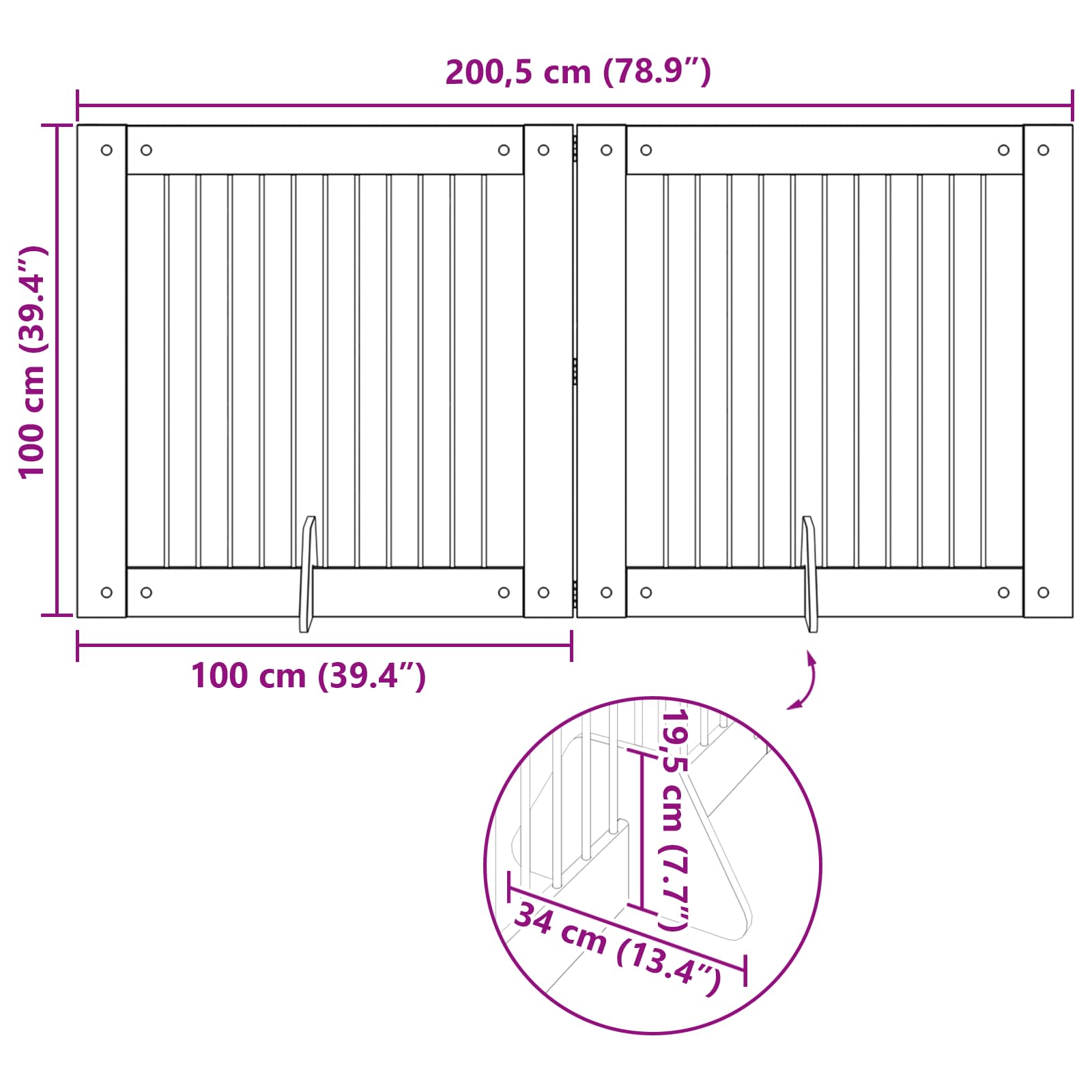 Klappbares Hundetor mit Ständern 2 stk. Räuchereiche 200,5 cm
