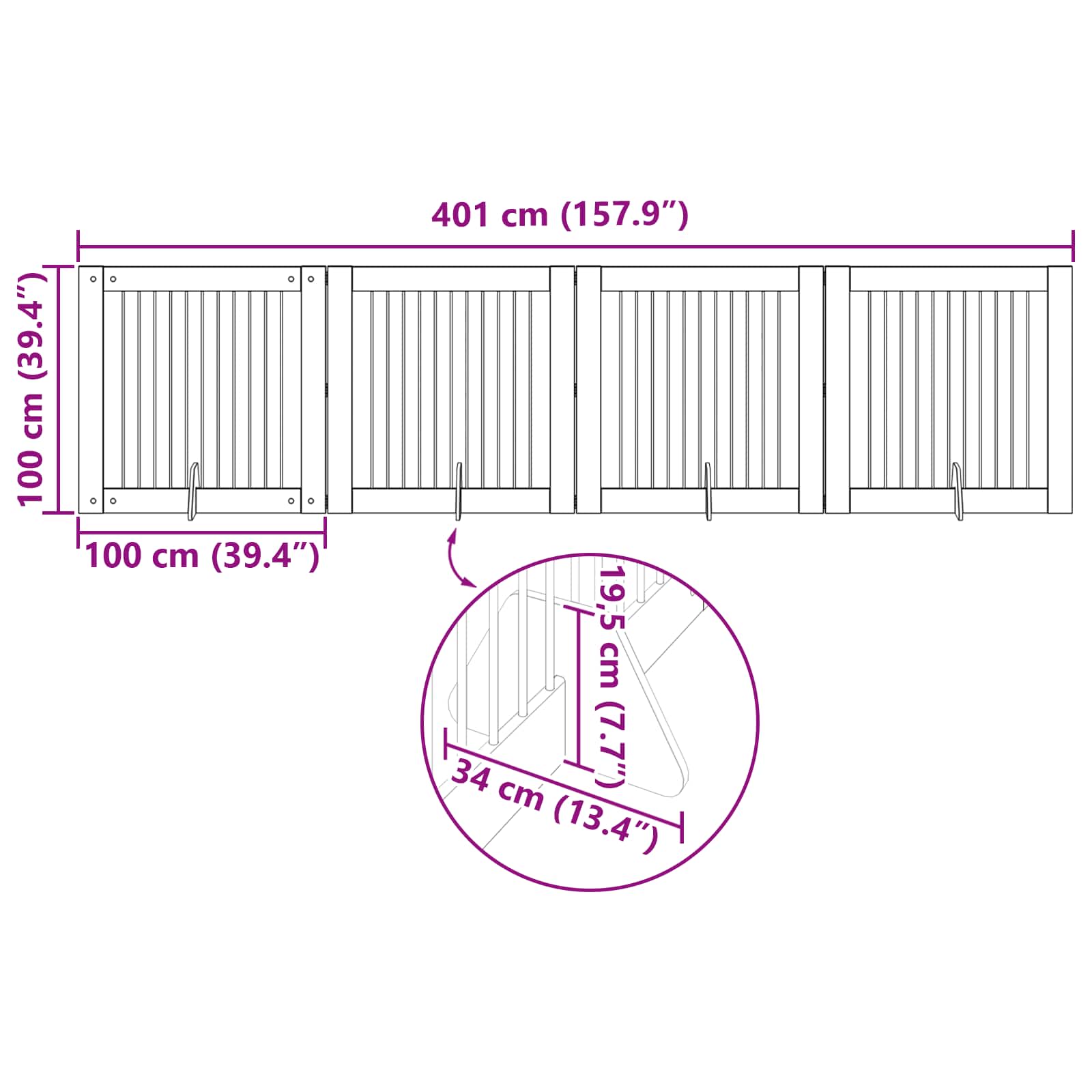 Klappbares Hundetor mit Ständern 4 stk. Räuchereiche 401 cm
