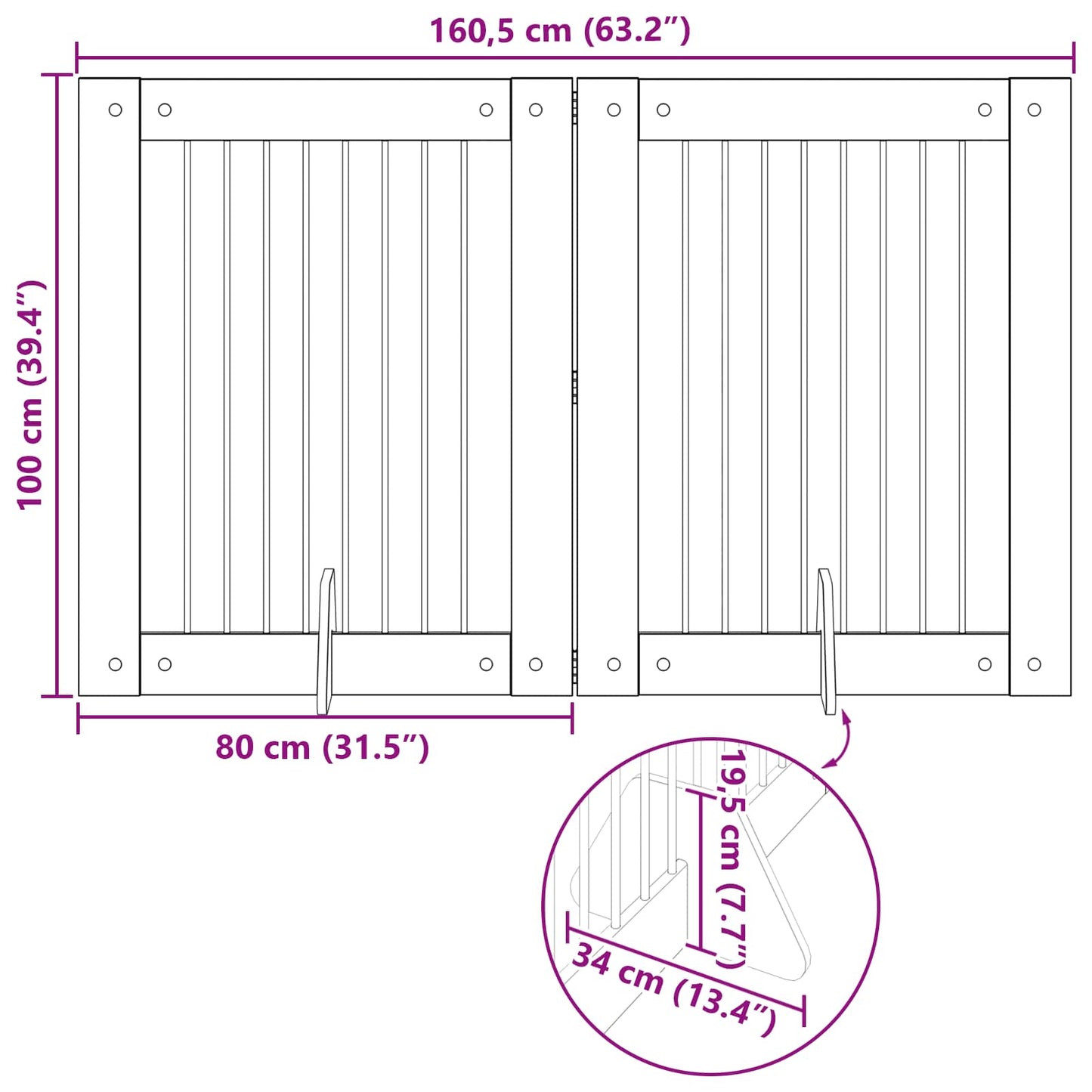 Klappbares Hundetor mit Ständern 2 stk. Sonoma-Eiche 160,5 cm
