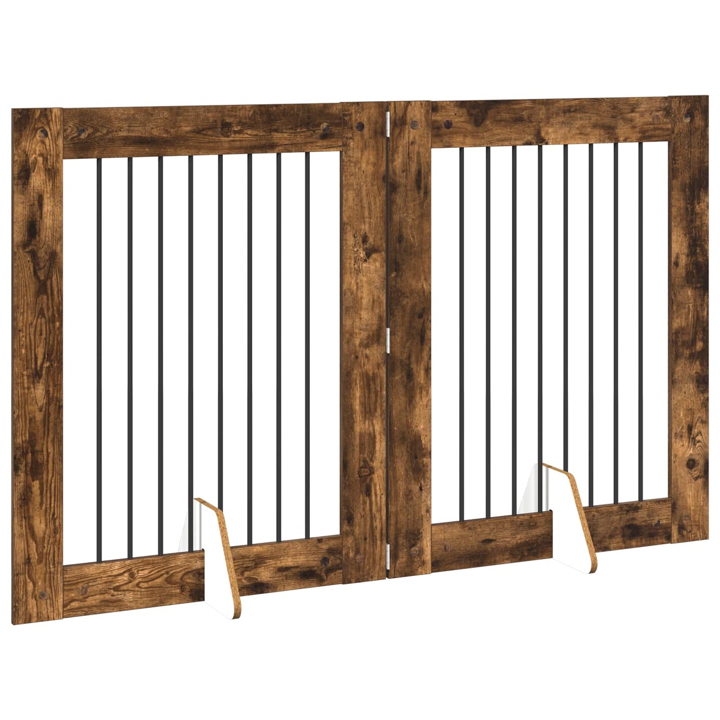 Klappbares Hundetor mit Ständern 2 stk. Räuchereiche 160,5 cm