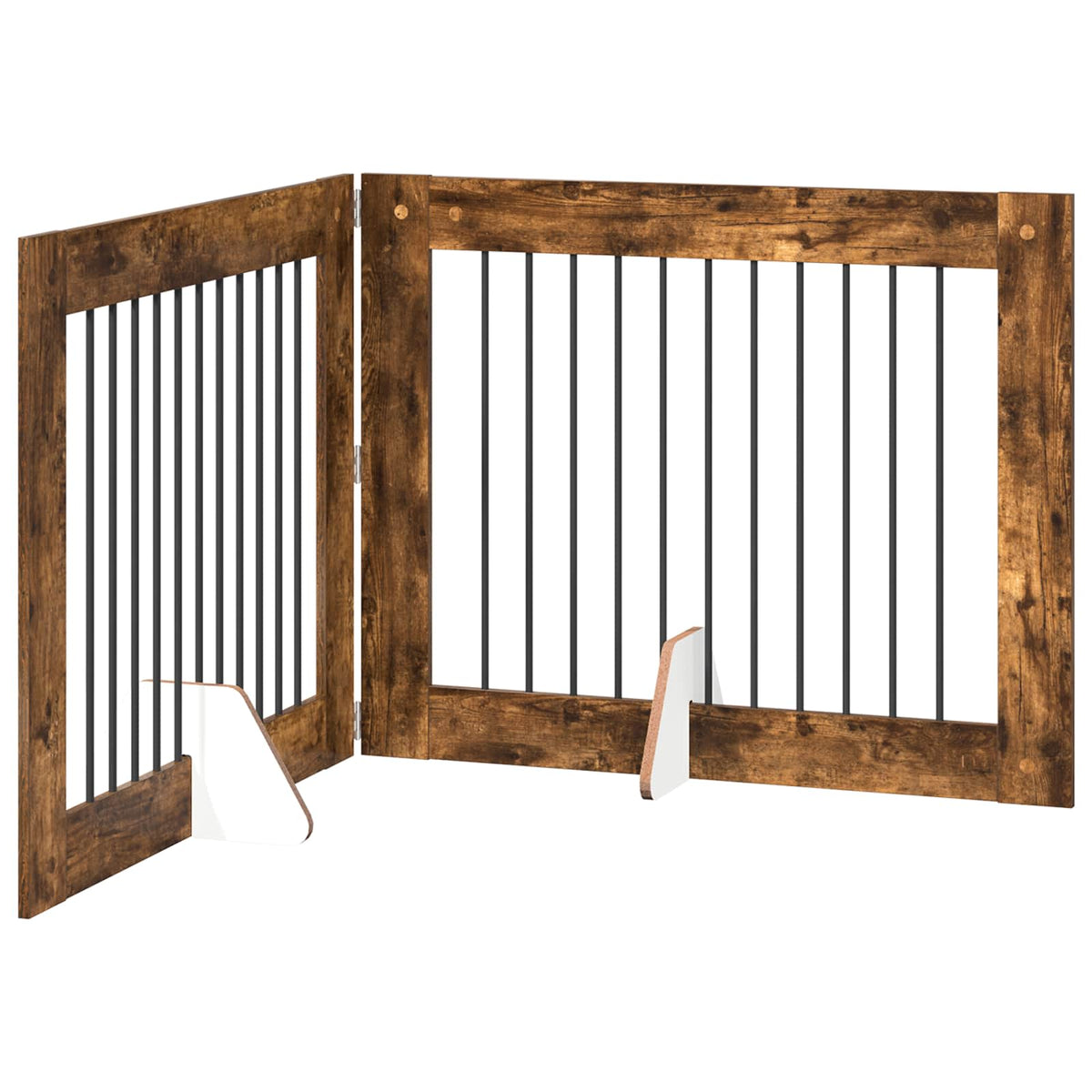Klappbares Hundetor mit Ständern 2 stk. Räuchereiche 200,5 cm
