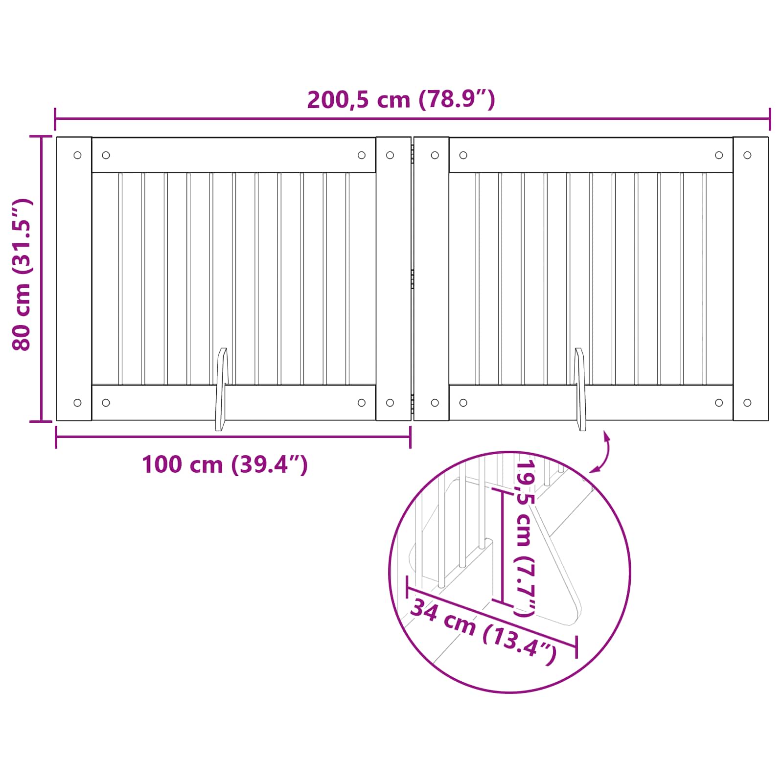 Klappbares Hundetor mit Ständern 2 stk. Räuchereiche 200,5 cm
