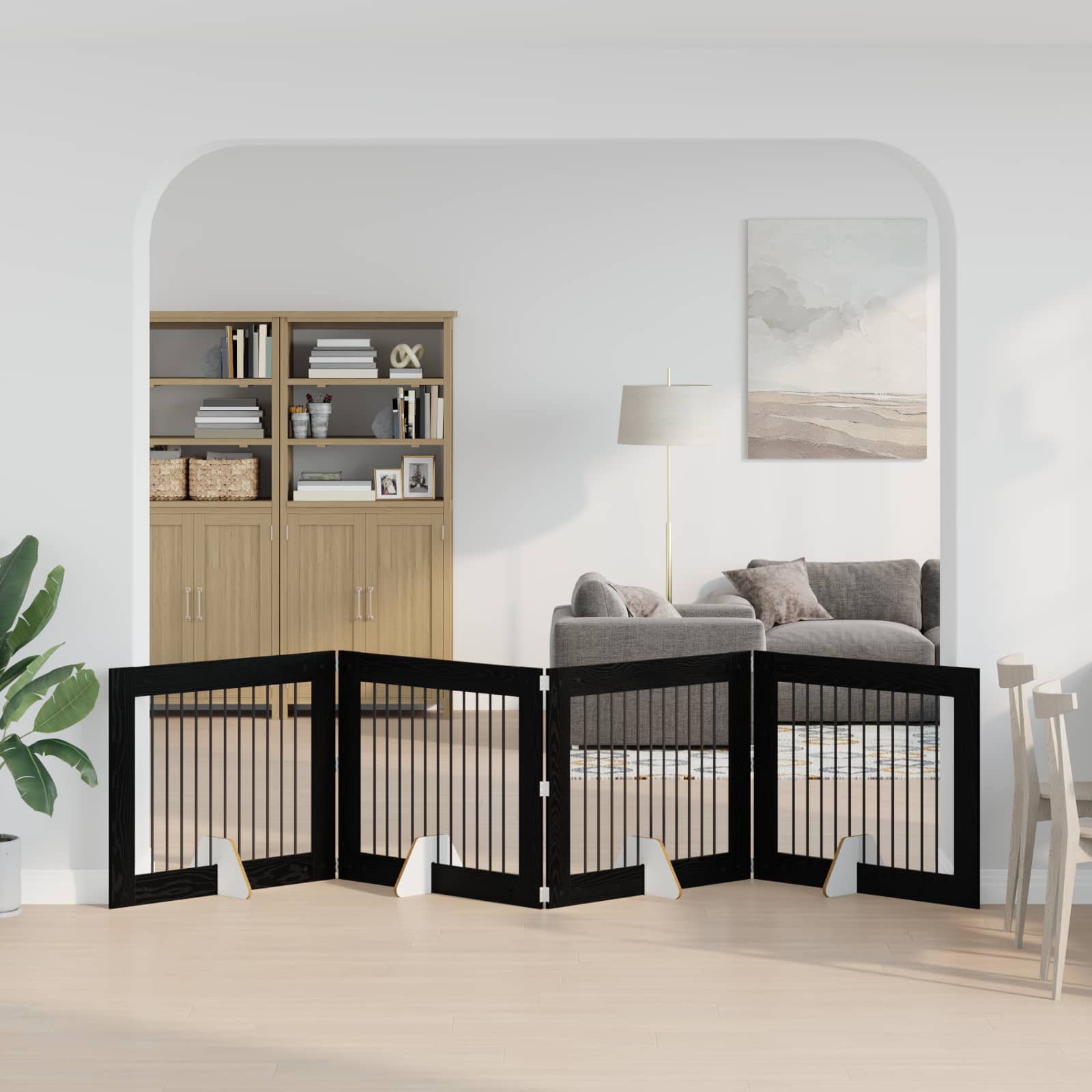 Klappbares Hundetor mit Ständern 4 stk. Schwarz Eichen-Optik