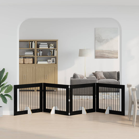 Klappbares Hundetor mit Ständern 4 stk. Schwarz Eichen-Optik