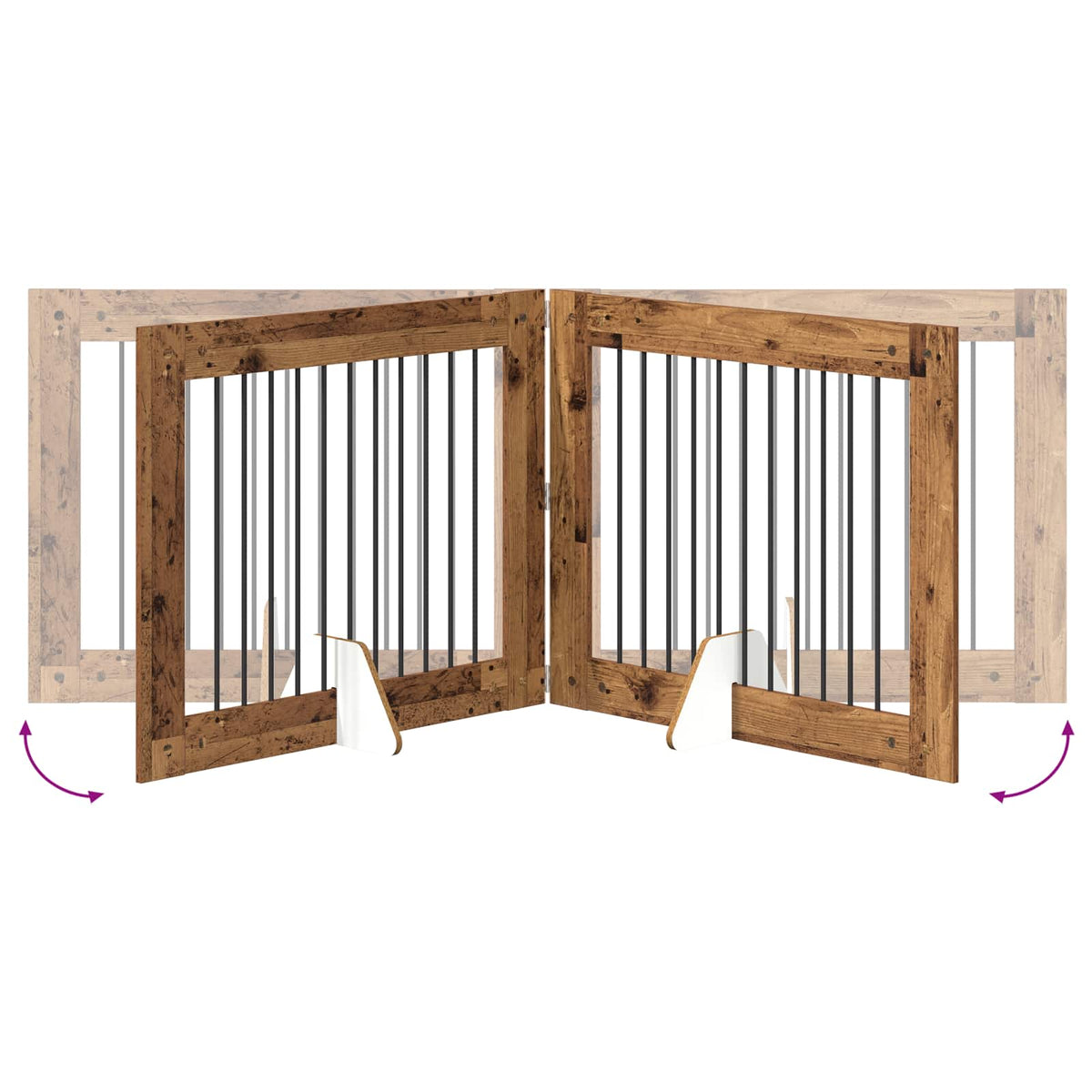 Klappbares Hundetor mit Ständern 4 stk. Altholz 401 cm