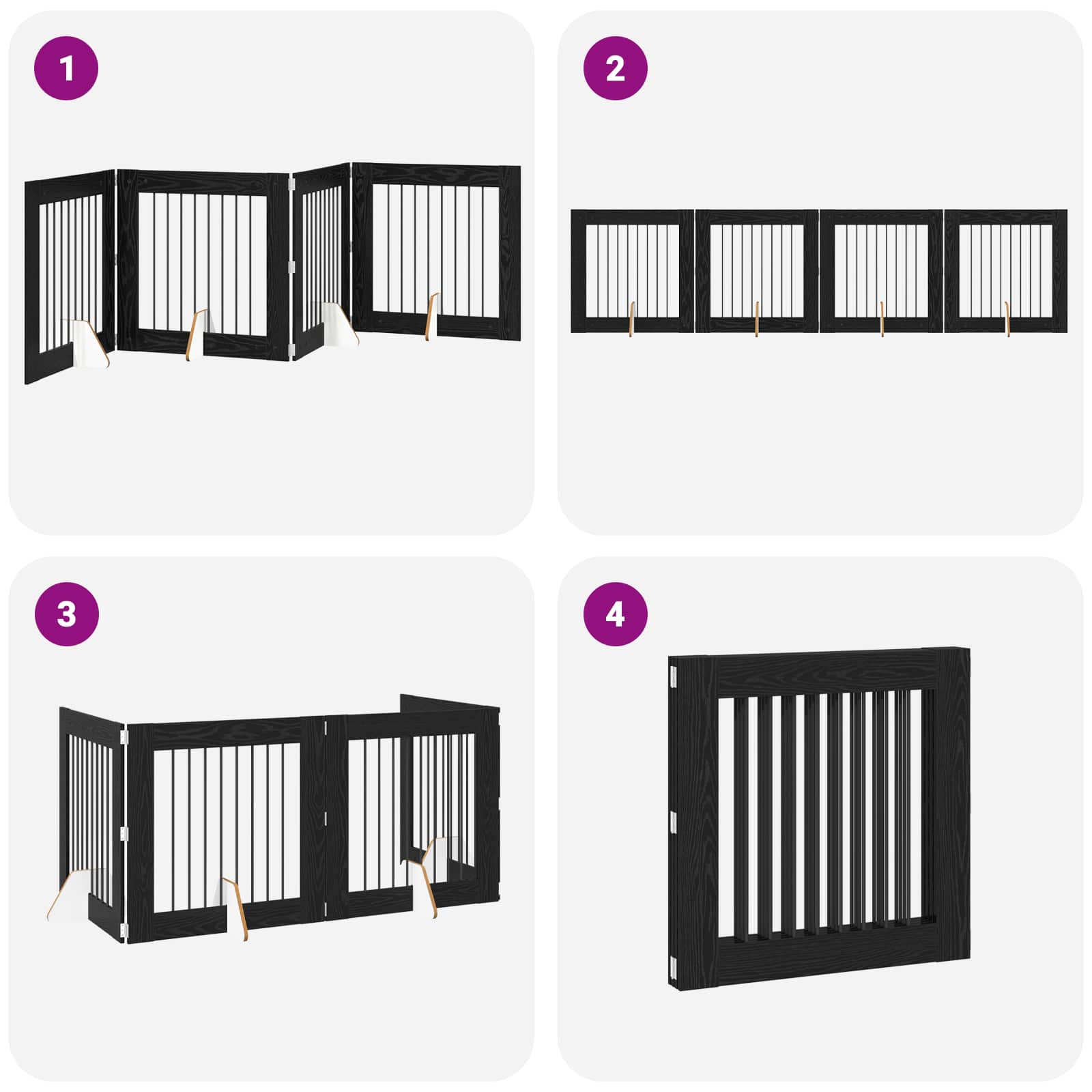 Klappbares Hundetor mit Ständern 4 stk. Schwarz Eichen-Optik