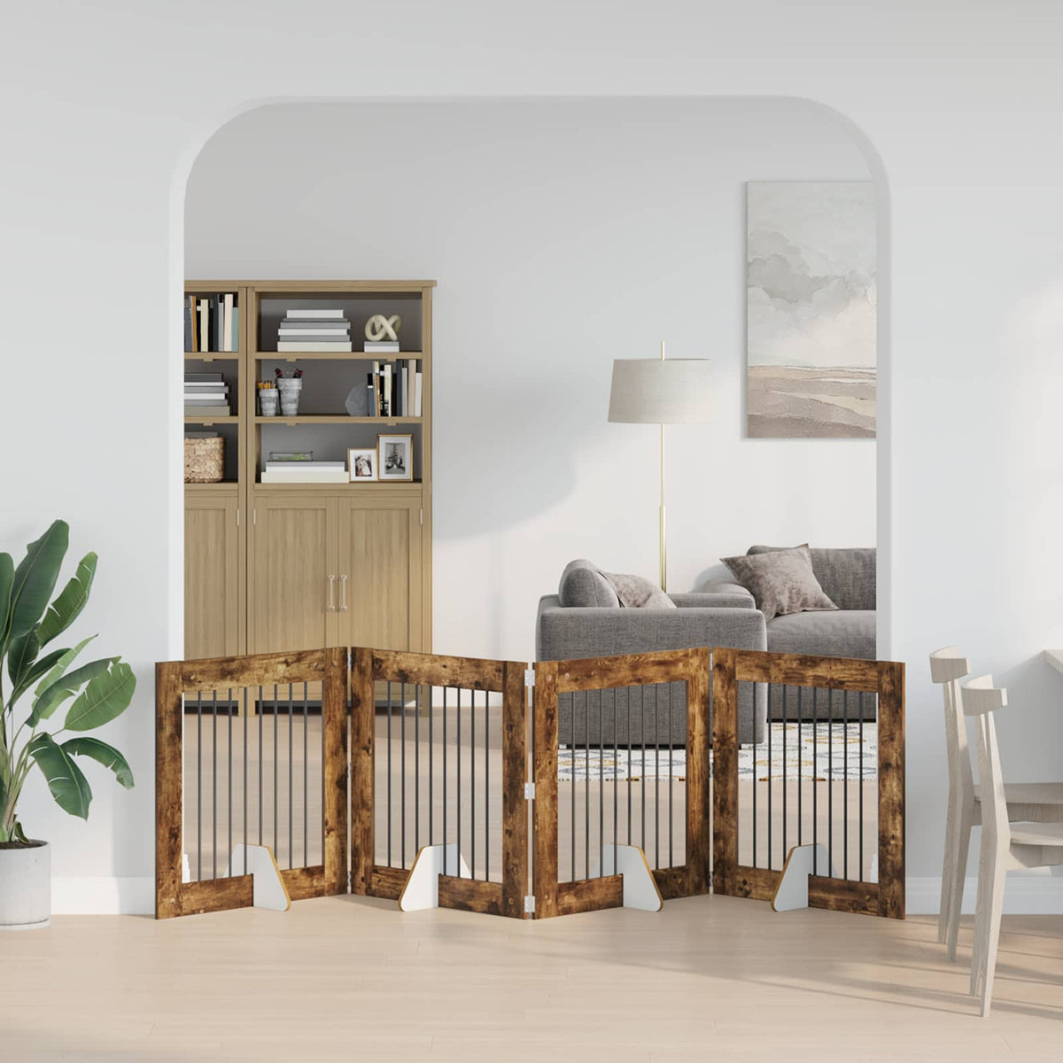 Klappbares Hundetor mit Ständern 4 stk. Räuchereiche 321 cm