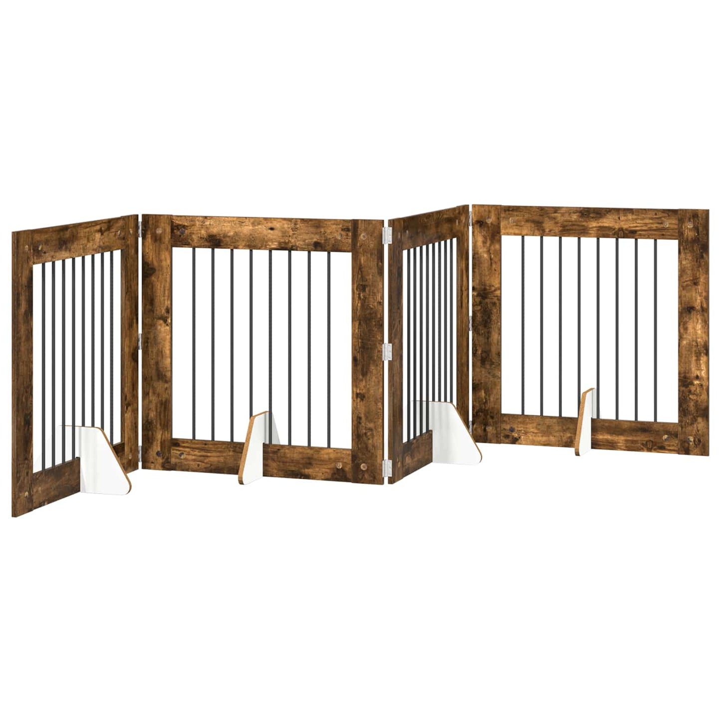 Klappbares Hundetor mit Ständern 4 stk. Räuchereiche 321 cm