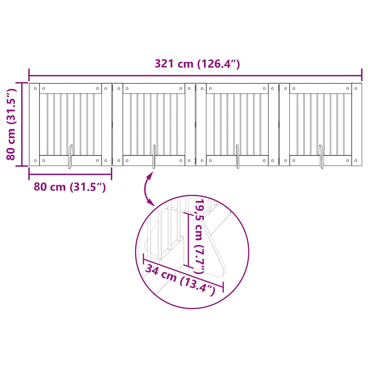 Klappbares Hundetor mit Ständern 4 stk. Sonoma-Grau 321 cm