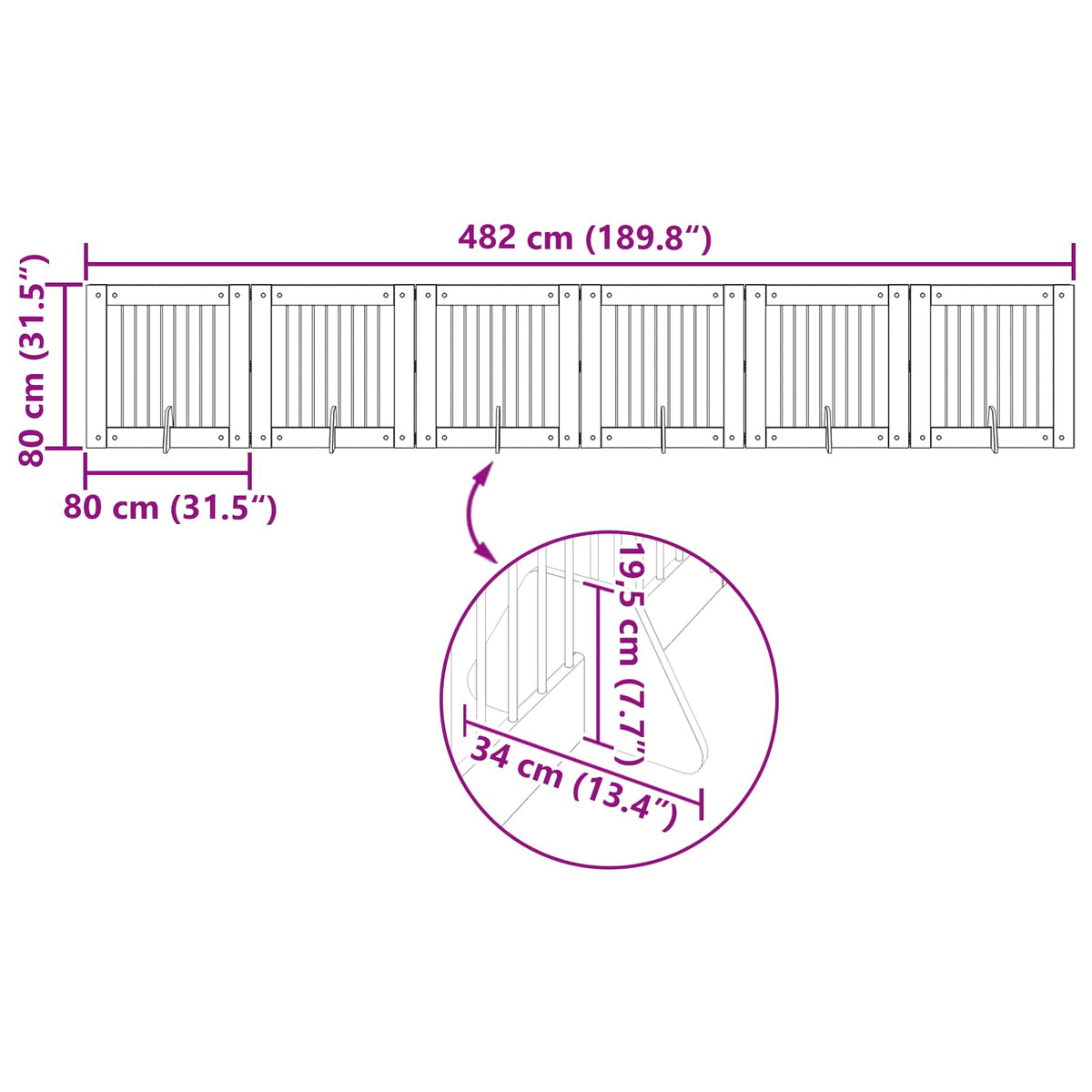 Klappbares Hundetor mit Ständern 6 stk. Sonoma-Eiche 482 cm