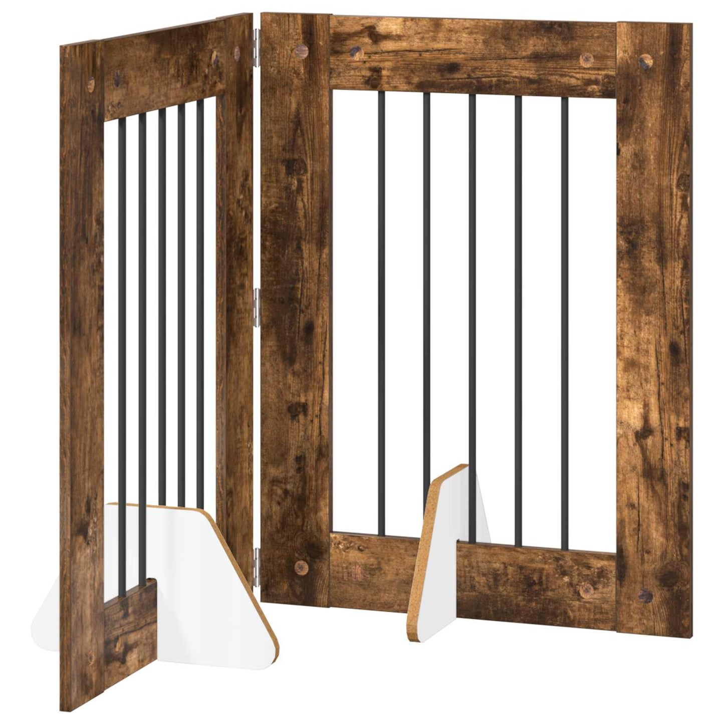 Klappbares Hundetor mit Ständern 2 stk. Räuchereiche 120,5 cm