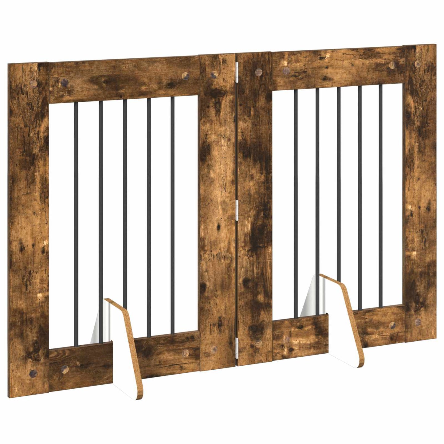 Klappbares Hundetor mit Ständern 2 stk. Räuchereiche 120,5 cm