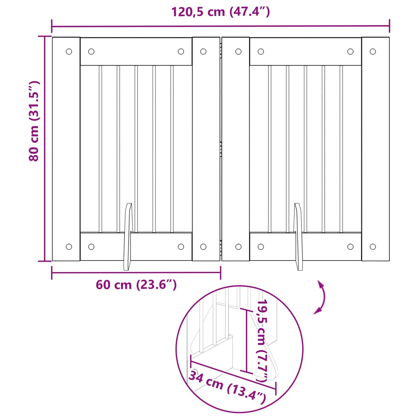 Klappbares Hundetor mit Ständern 2 stk. Altholz 120,5 cm